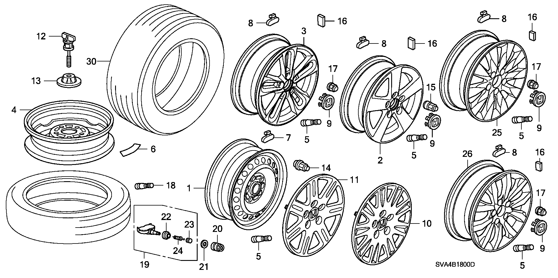 Diagram WHEEL DISK (KA) for your Honda Civic Coupe  