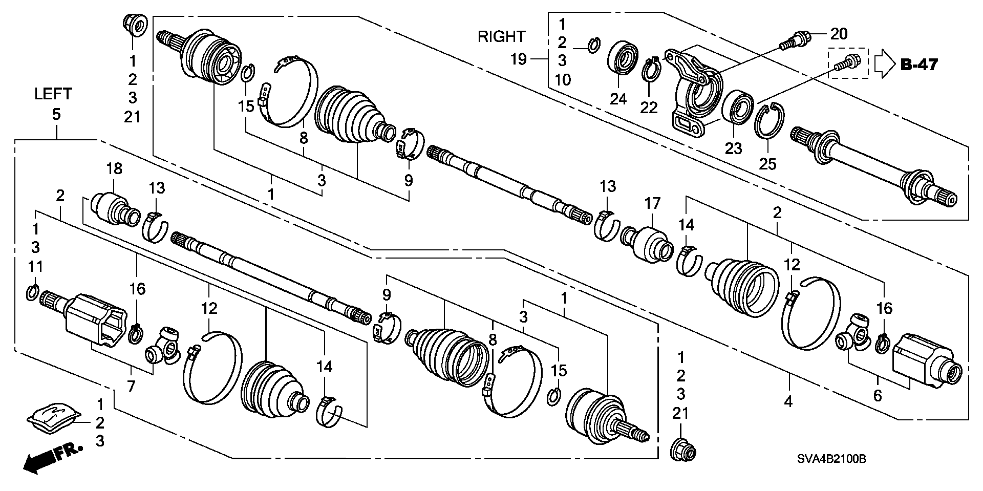 Diagram DRIVESHAFT@HALF SHAFT (1.8L) (MT) for your 2008 Honda Pilot   