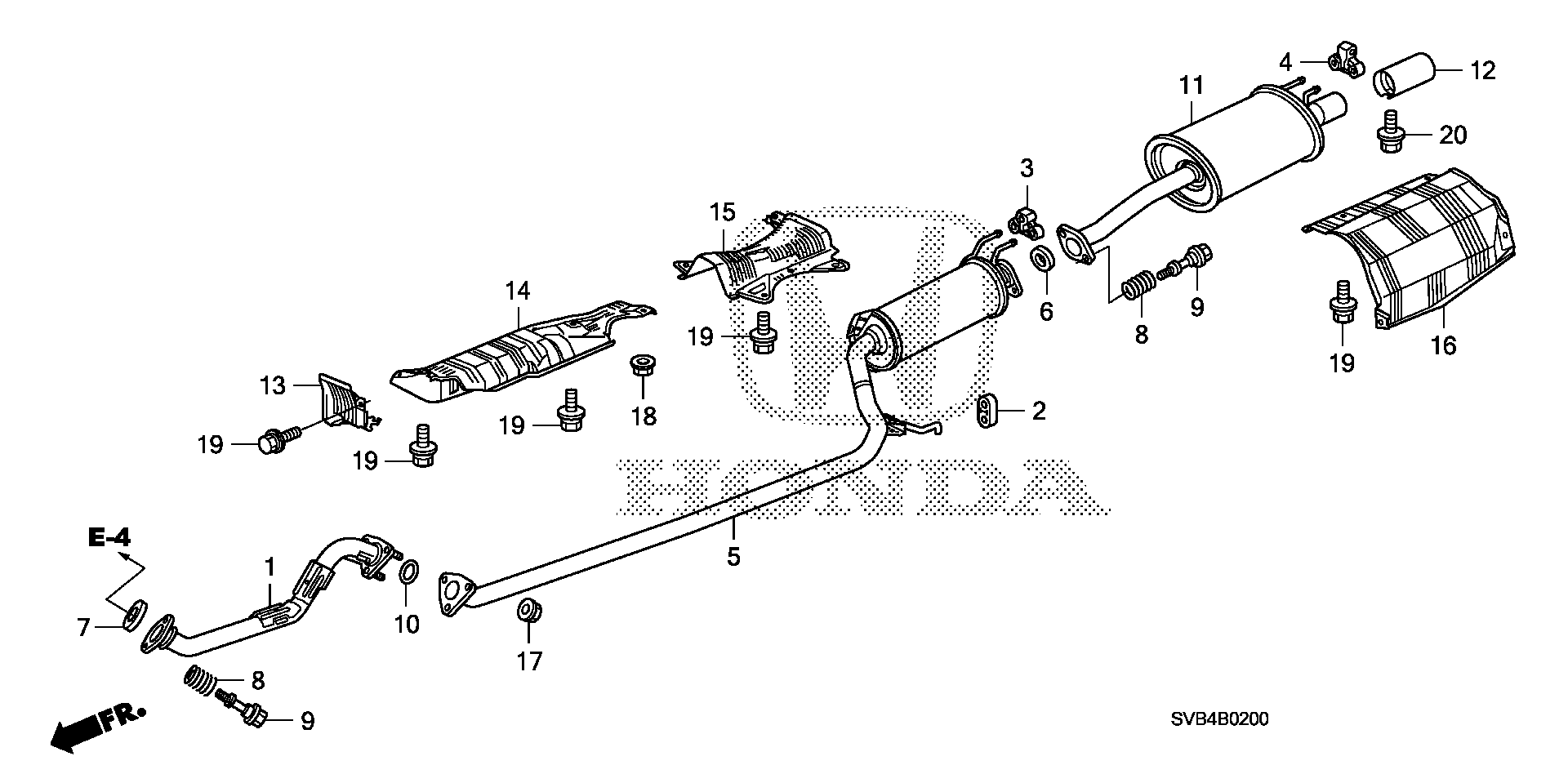 Diagram EXHAUST PIPE@MUFFLER (1.8L) for your 2024 Honda Passport  BLACK EDITION/ 5D 