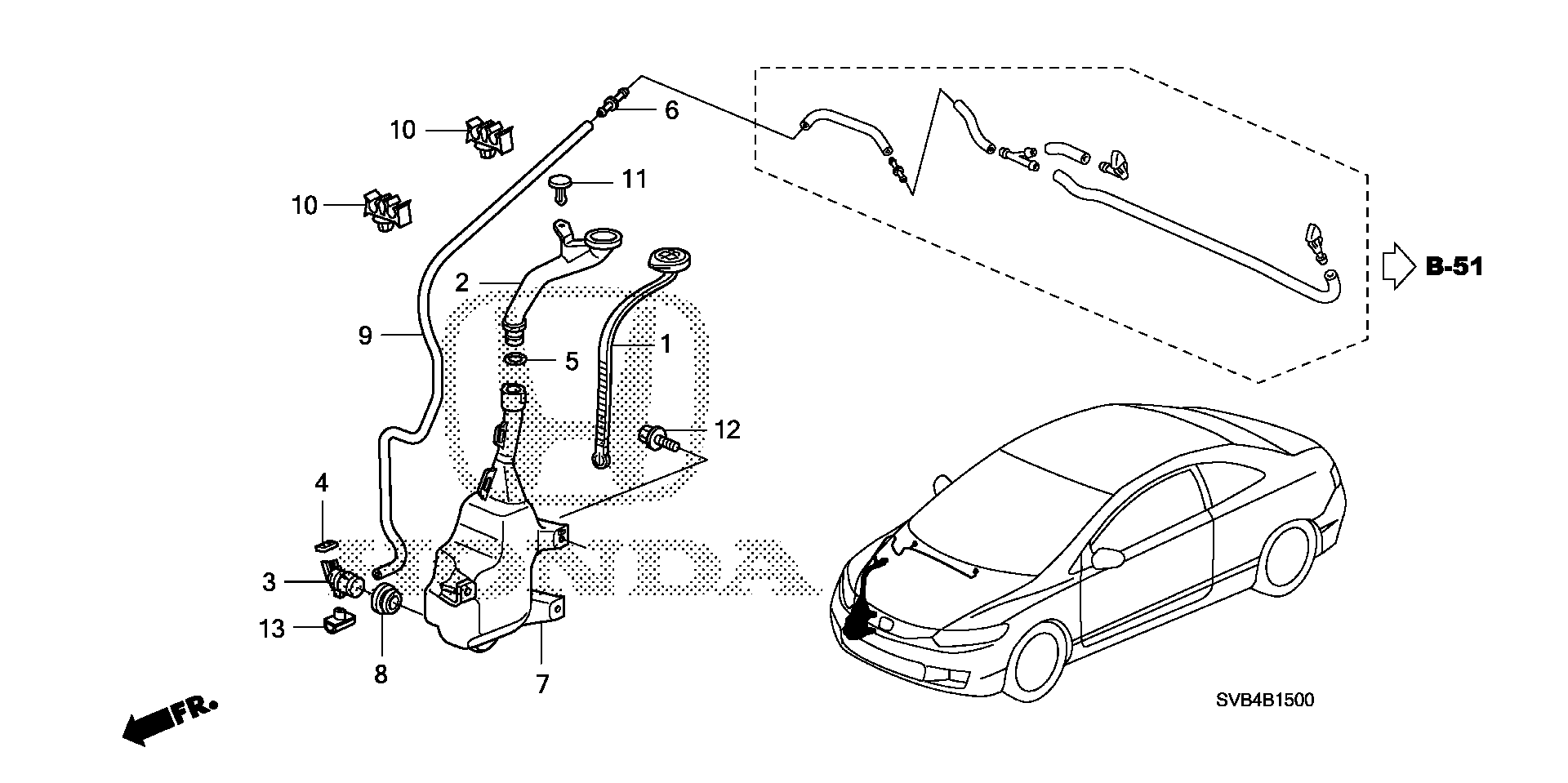 Honda Civic Coupe Tank, Washer (2.5l Fr.). Windshield, Wipers - 76841 