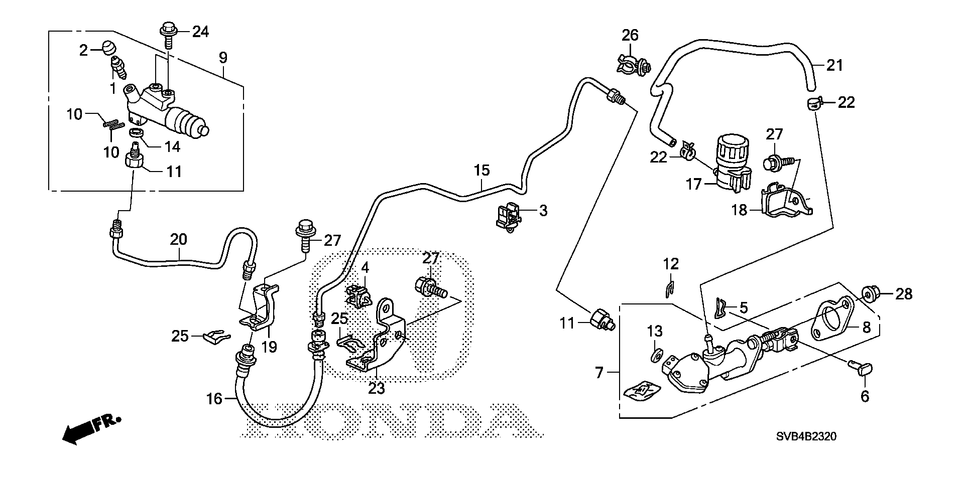 Diagram CLUTCH MASTER CYLINDER (1.8L) (KA) (KC) for your 1990 Honda Accord Coupe   