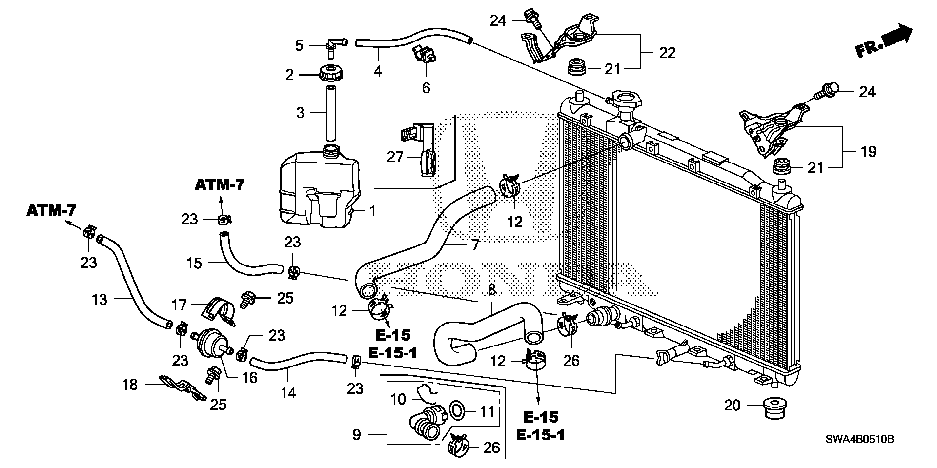 Diagram RADIATOR HOSE@RESERVE TANK for your 2007 Honda CR-V 2.4L i-VTEC AT 2WD LX 