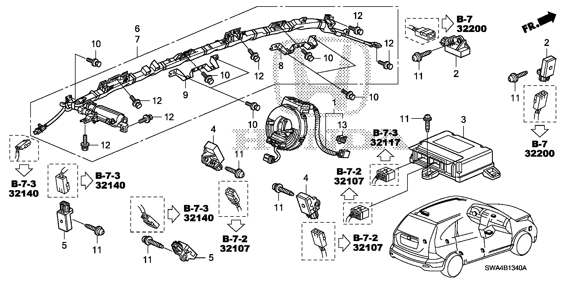 Diagram SRS UNIT for your 2007 Honda CR-V 2.4L i-VTEC AT 4WD EX 