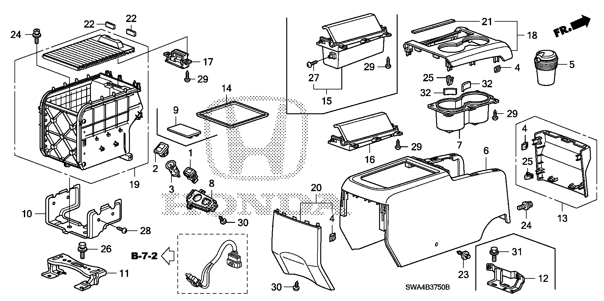 Diagram CENTER CONSOLE for your 1986 Honda Civic Hatchback   