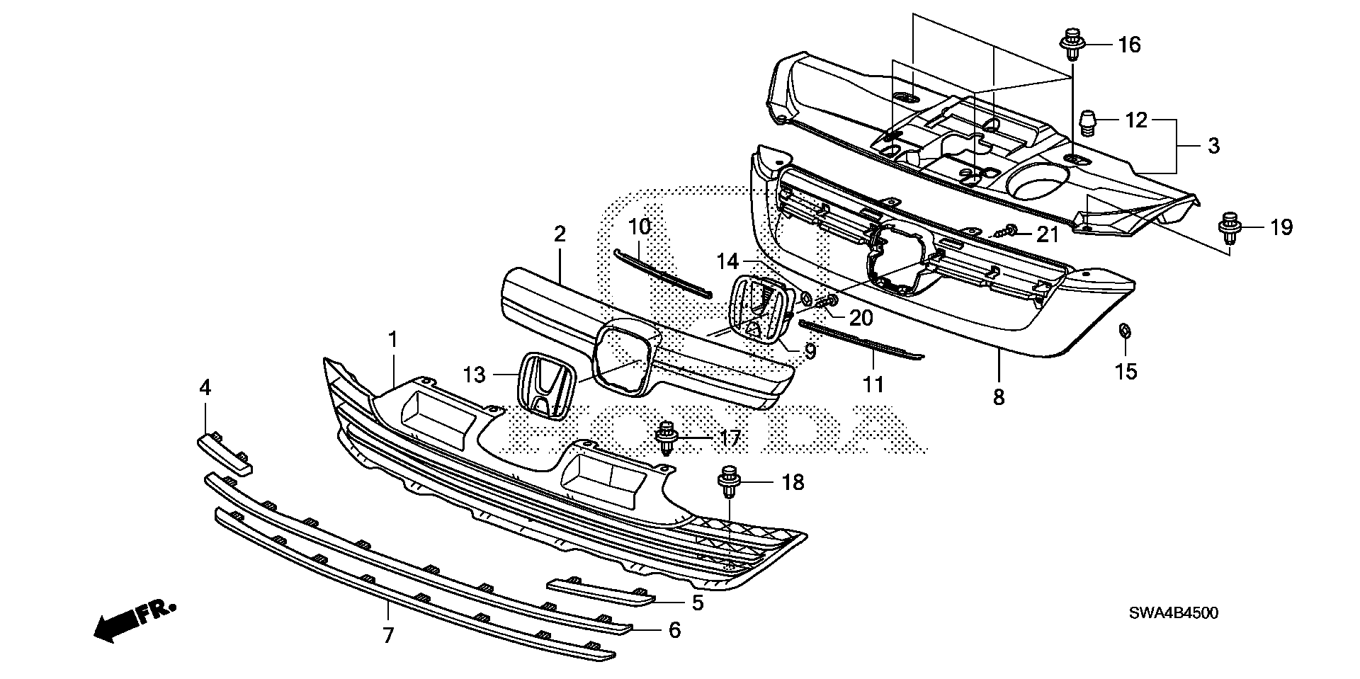 Diagram FRONT GRILLE (-'09) for your 2007 Honda CR-V 2.4L i-VTEC AT 4WD EX 