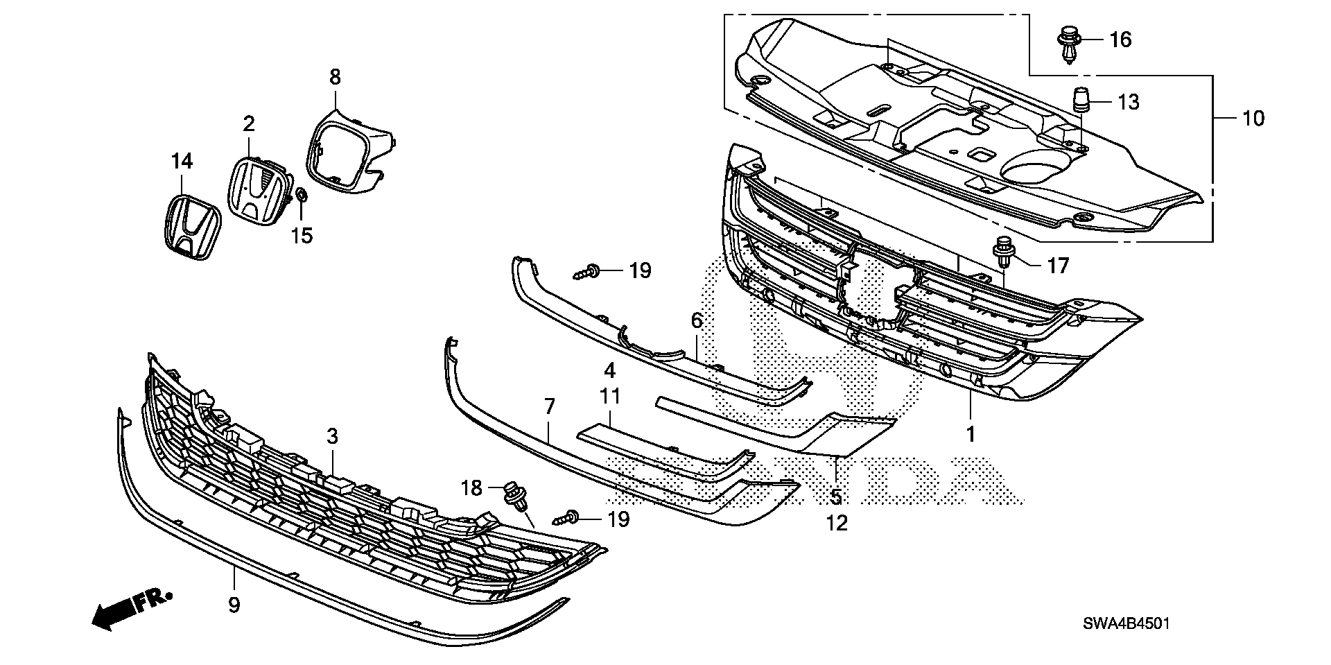 Diagram FRONT GRILLE ('10-) for your 2007 Honda CR-V 2.4L i-VTEC AT 4WD EX 