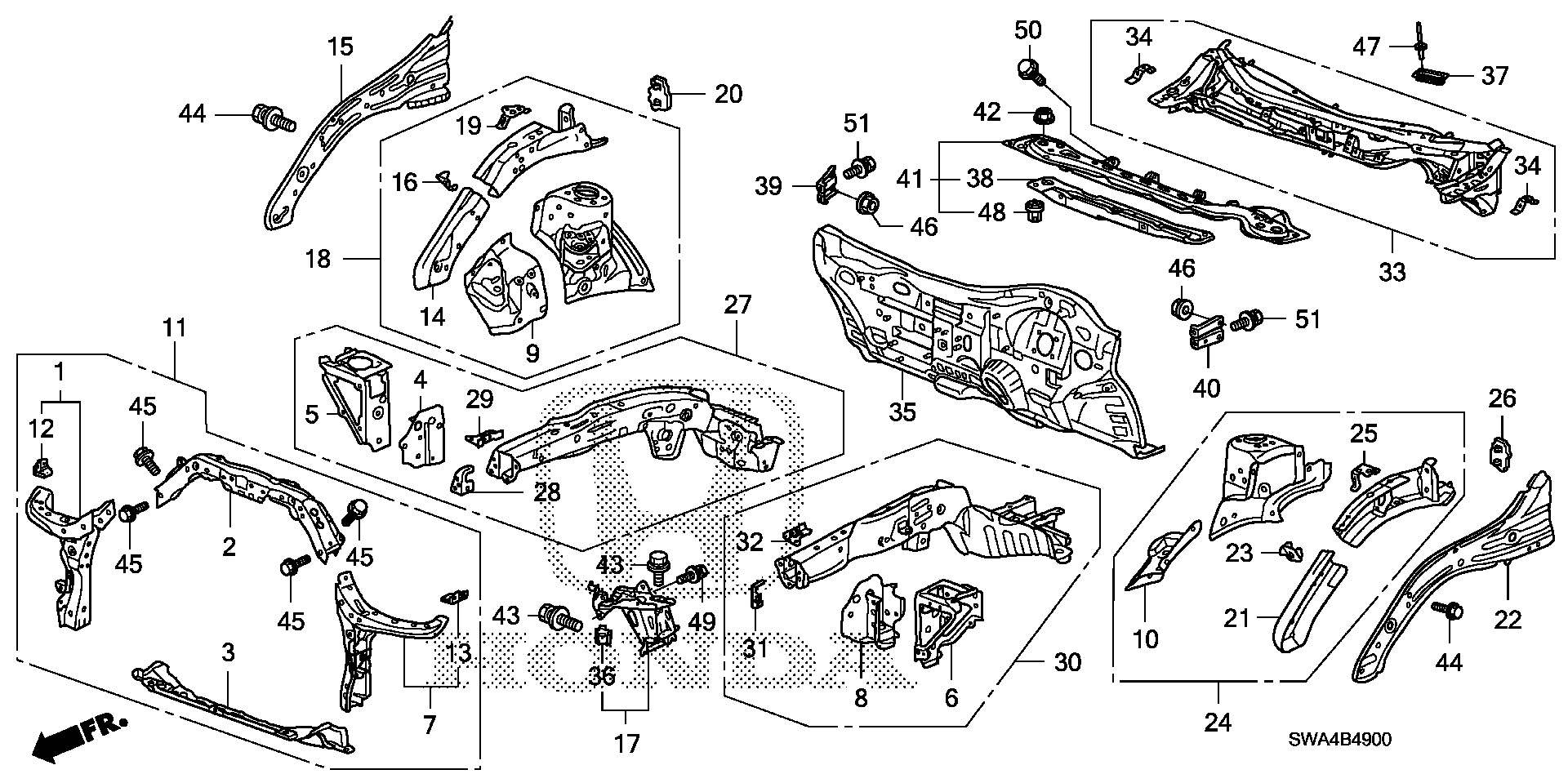 Diagram FRONT BULKHEAD@DASHBOARD for your 2018 Honda CR-V   