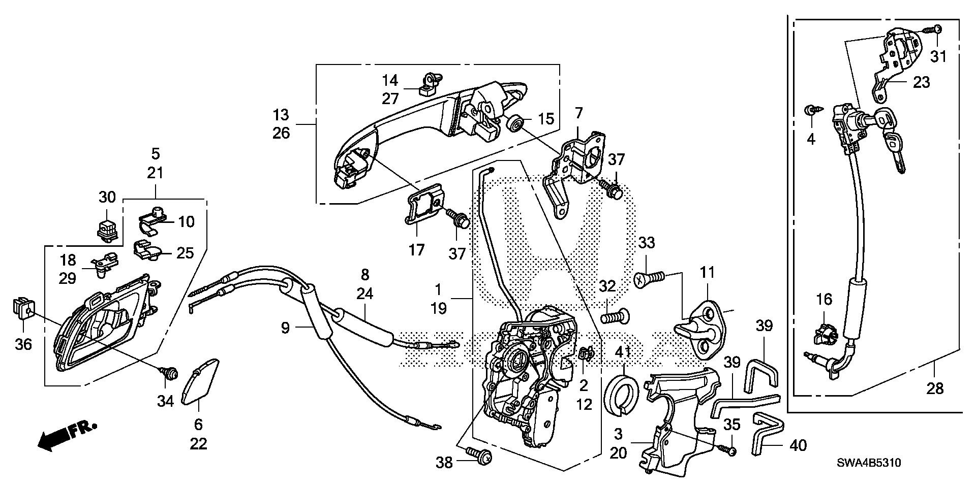 Diagram FRONT DOOR LOCKS@OUTER HANDLE for your 2016 Honda CR-Z HYBRID AT EX-L NAVIGATION 