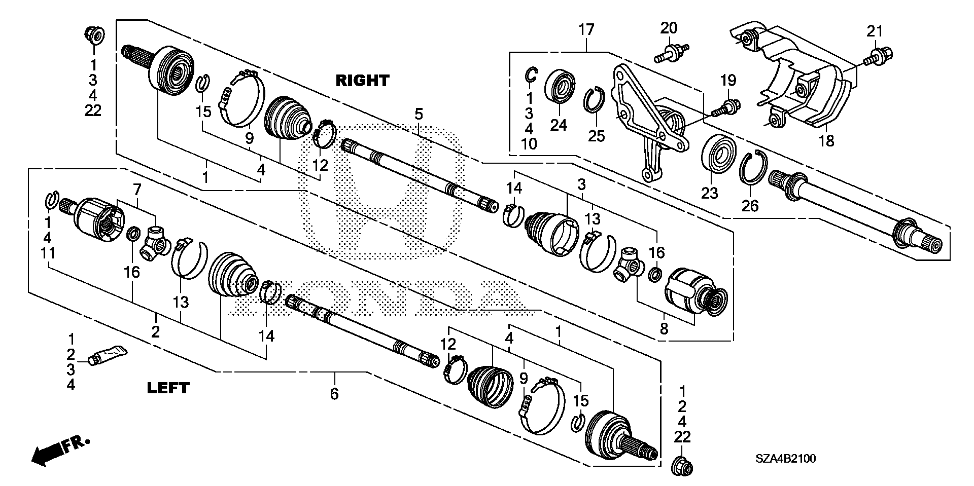 Diagram DRIVESHAFT@HALF SHAFT (-'11) for your 2014 Honda Pilot   