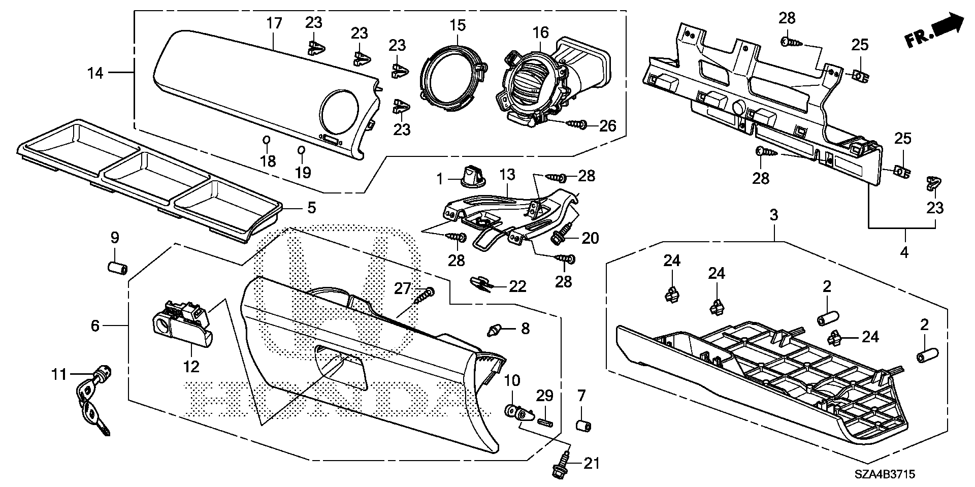 Diagram INSTRUMENT PANEL GARNISH (PASSENGER SIDE) for your Honda