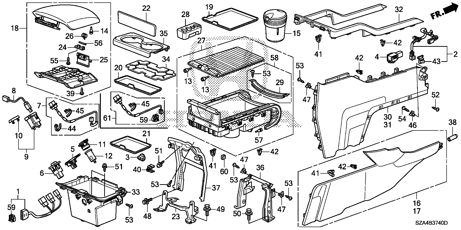 Diagram CENTER CONSOLE (1) for your 1990 Honda Accord Coupe 2.2L AT LX 