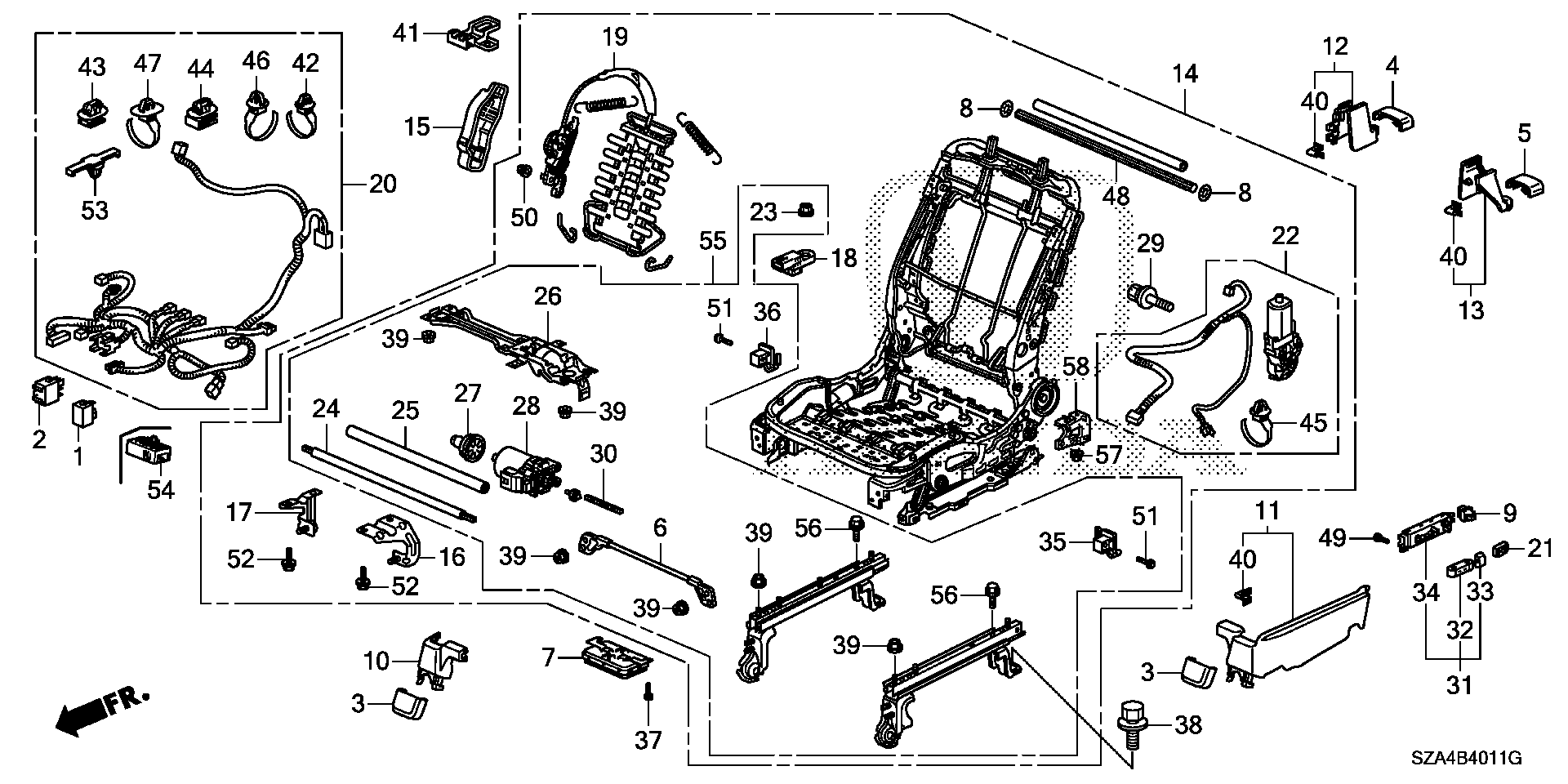 Diagram FRONT SEAT COMPONENTS (L.) (POWER) for your Honda Pilot  