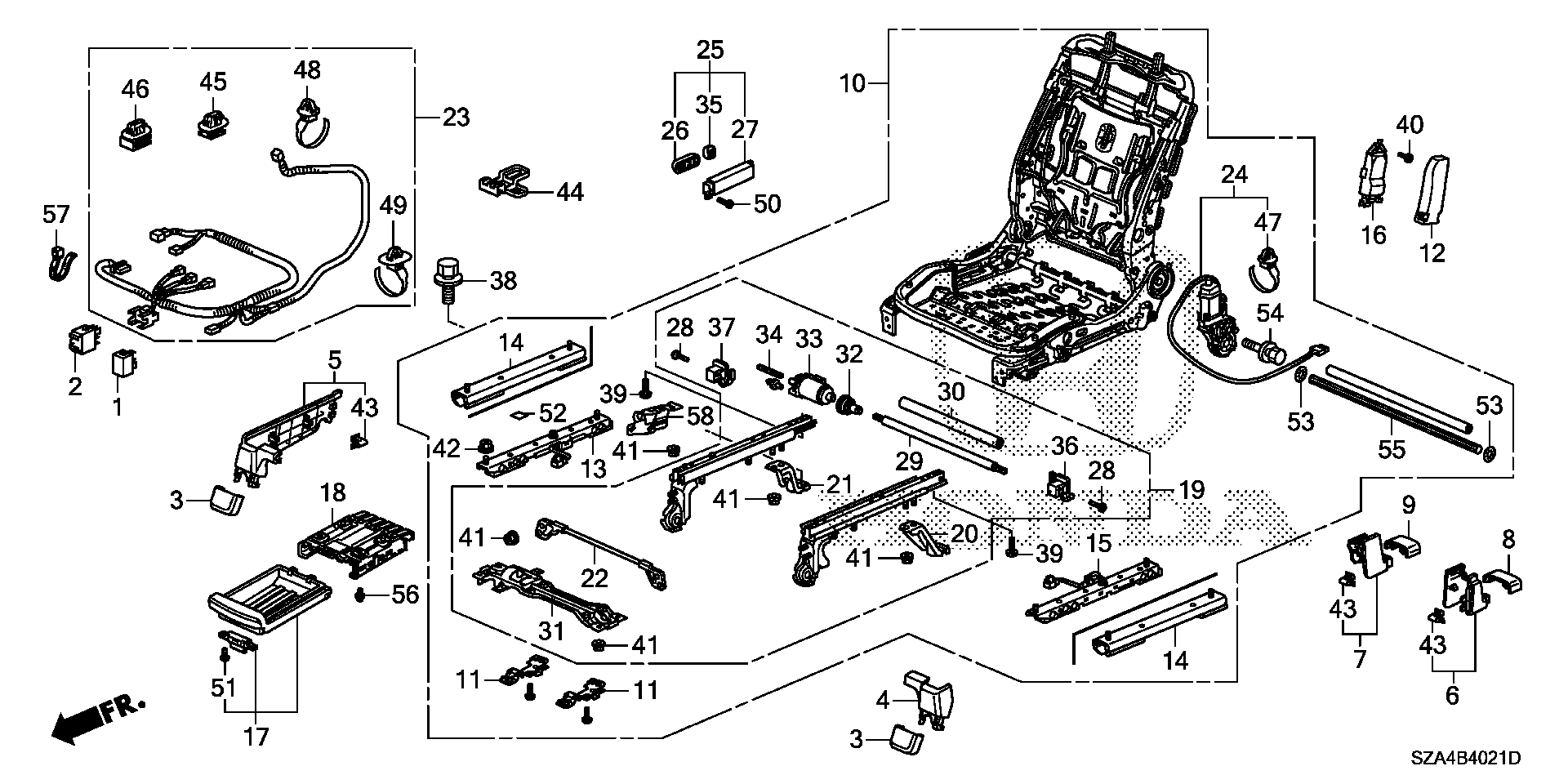 Diagram FRONT SEAT COMPONENTS (R.) (POWER) for your Honda Pilot  