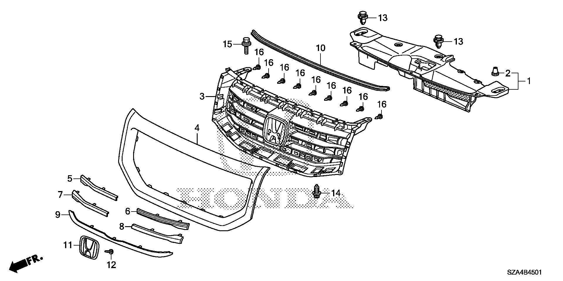 Diagram FRONT GRILLE ('12-) for your Honda Pilot  