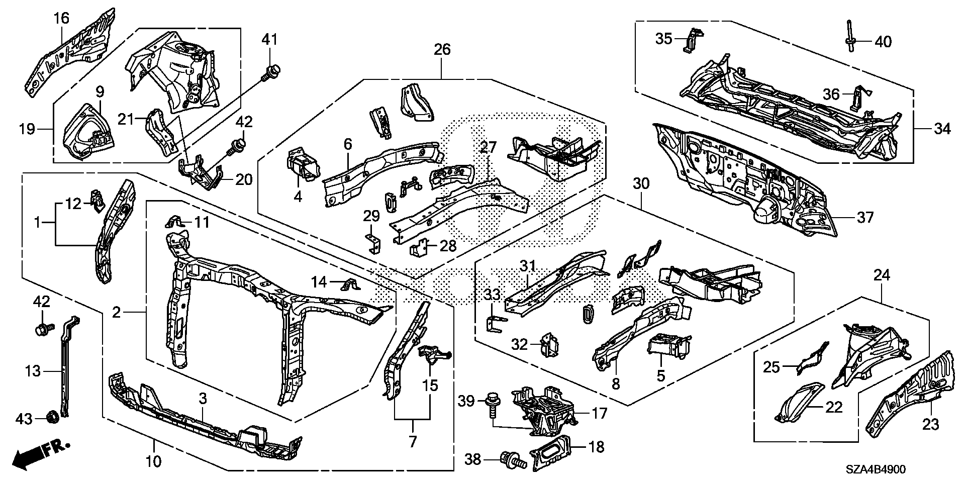 Diagram FRONT BULKHEAD@DASHBOARD for your 2005 Honda Civic   