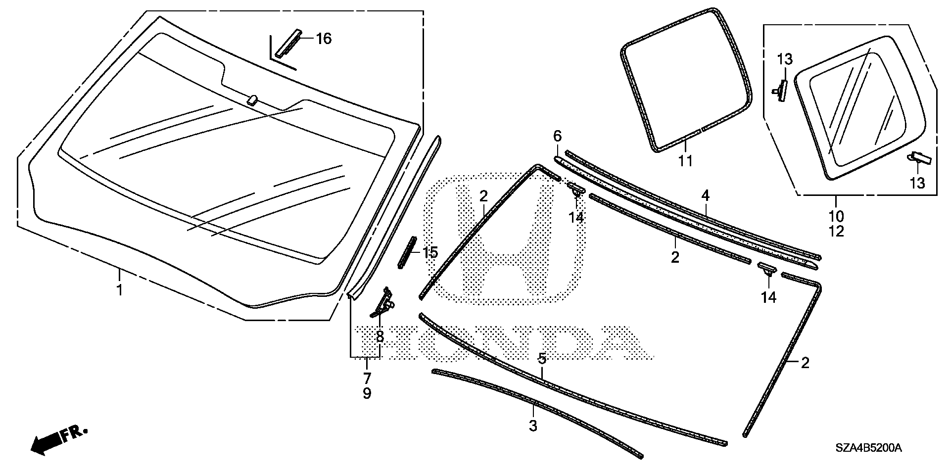 Diagram FRONT WINDSHIELD@QUARTER GLASS for your 2018 Honda Civic   