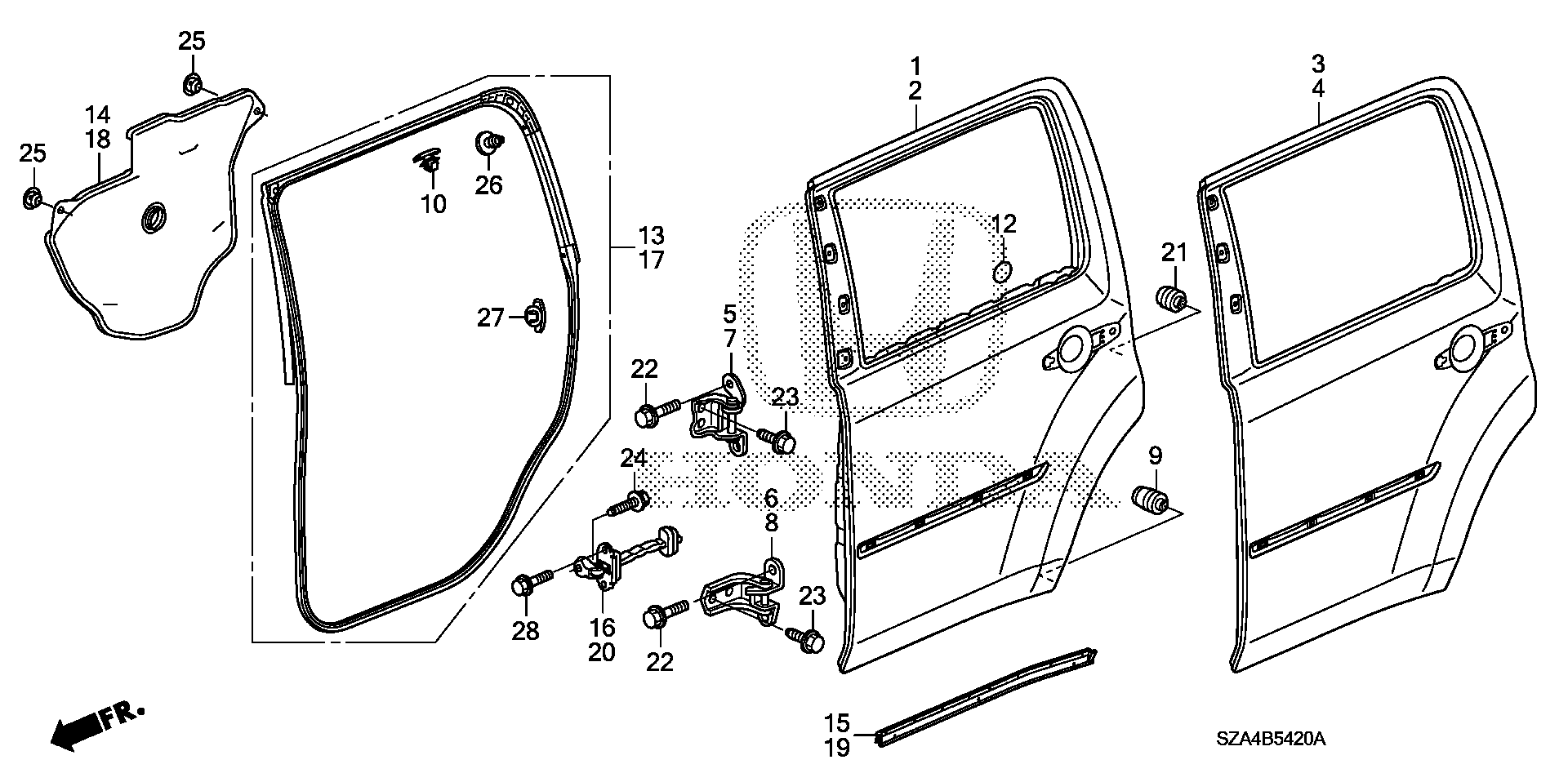 Diagram REAR DOOR PANELS for your Honda Pilot  