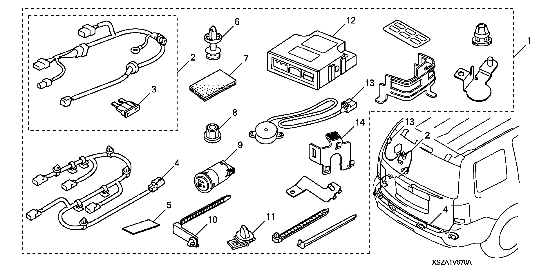 Diagram BACK-UP SENSOR@ATTACHMENT  (1) for your Honda