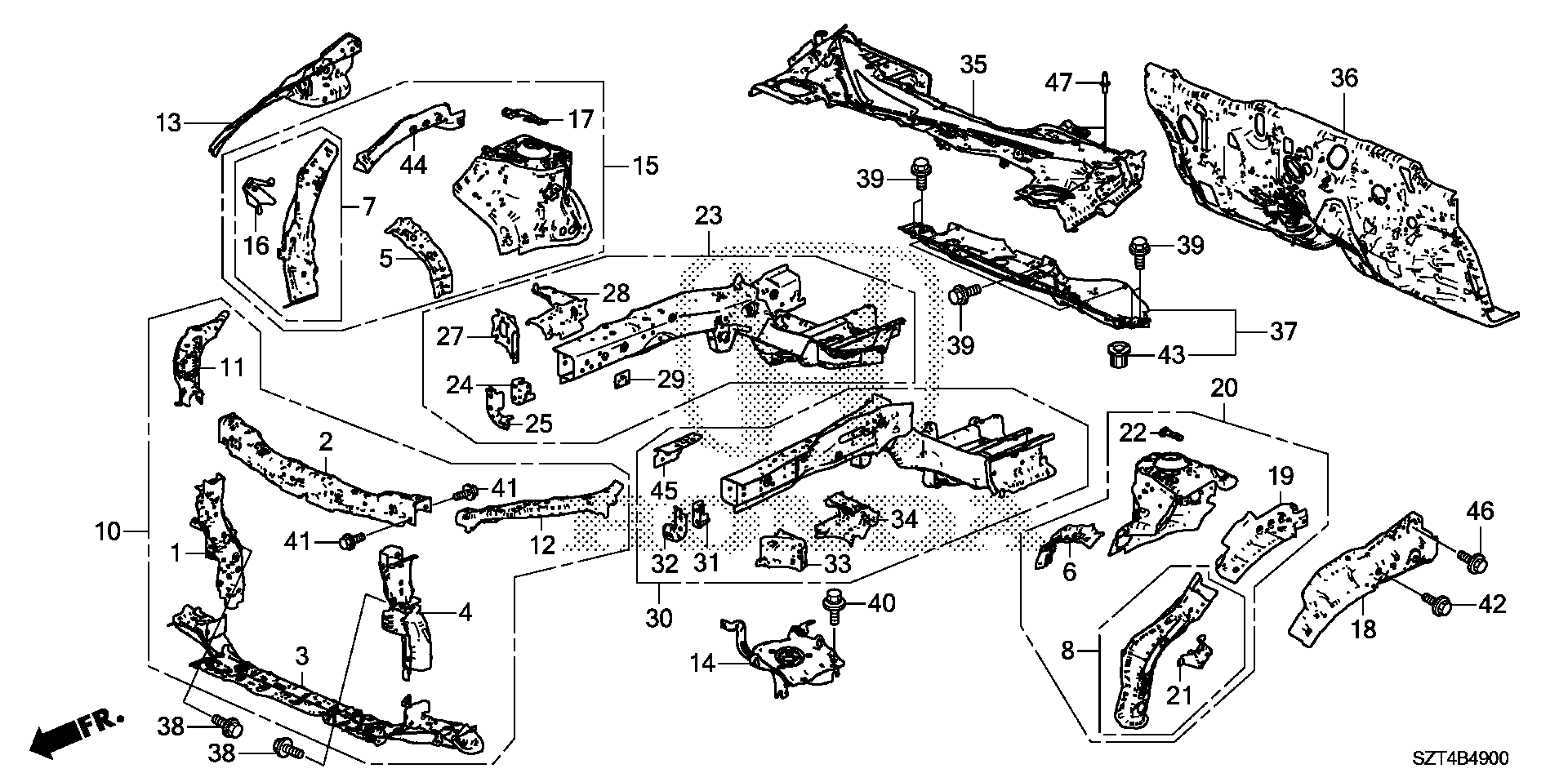 Diagram FRONT BULKHEAD@DASHBOARD for your 1999 Honda Civic   