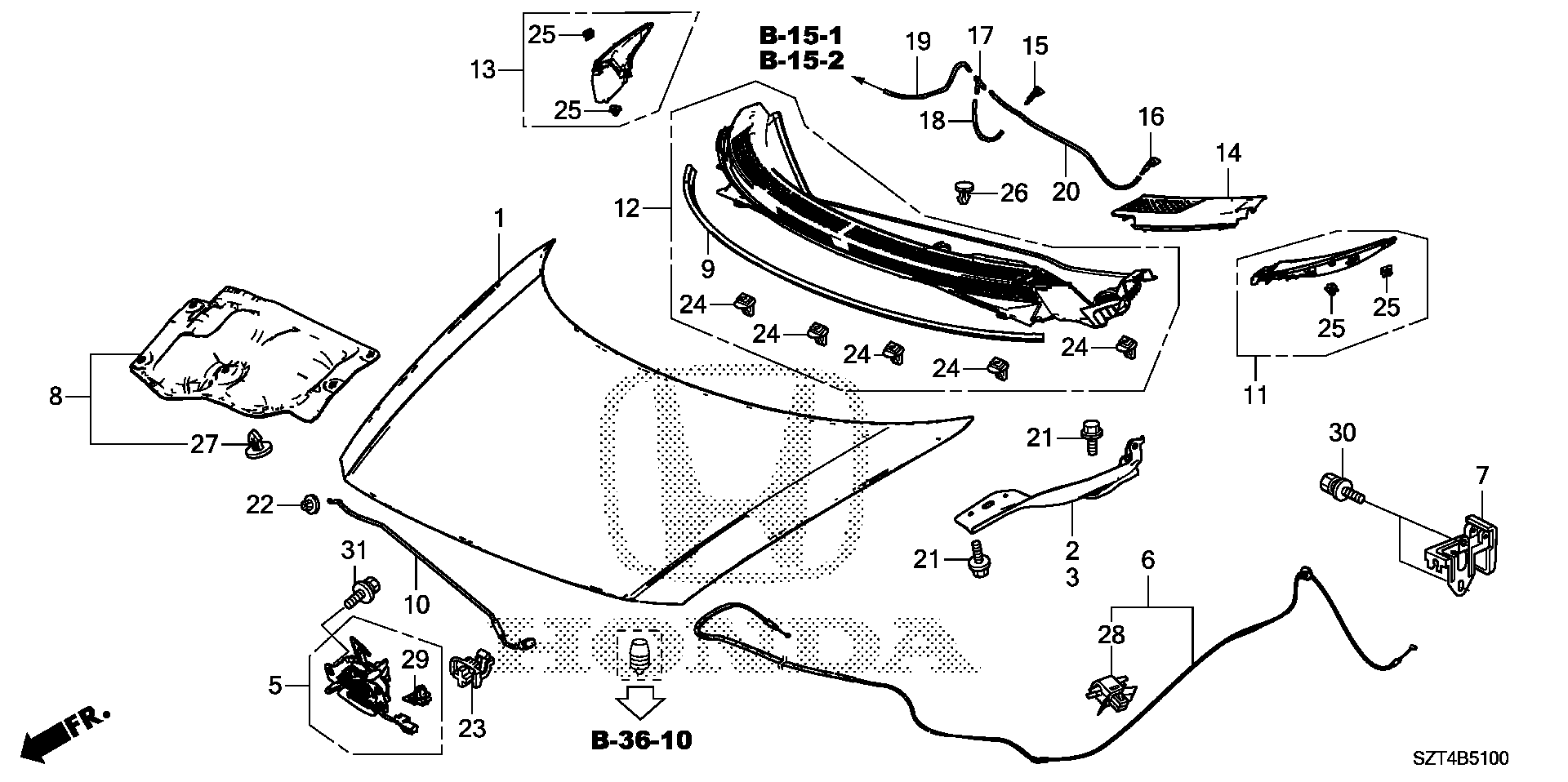 Diagram ENGINE HOOD for your 2012 Honda CR-Z HYBRID MT Base 