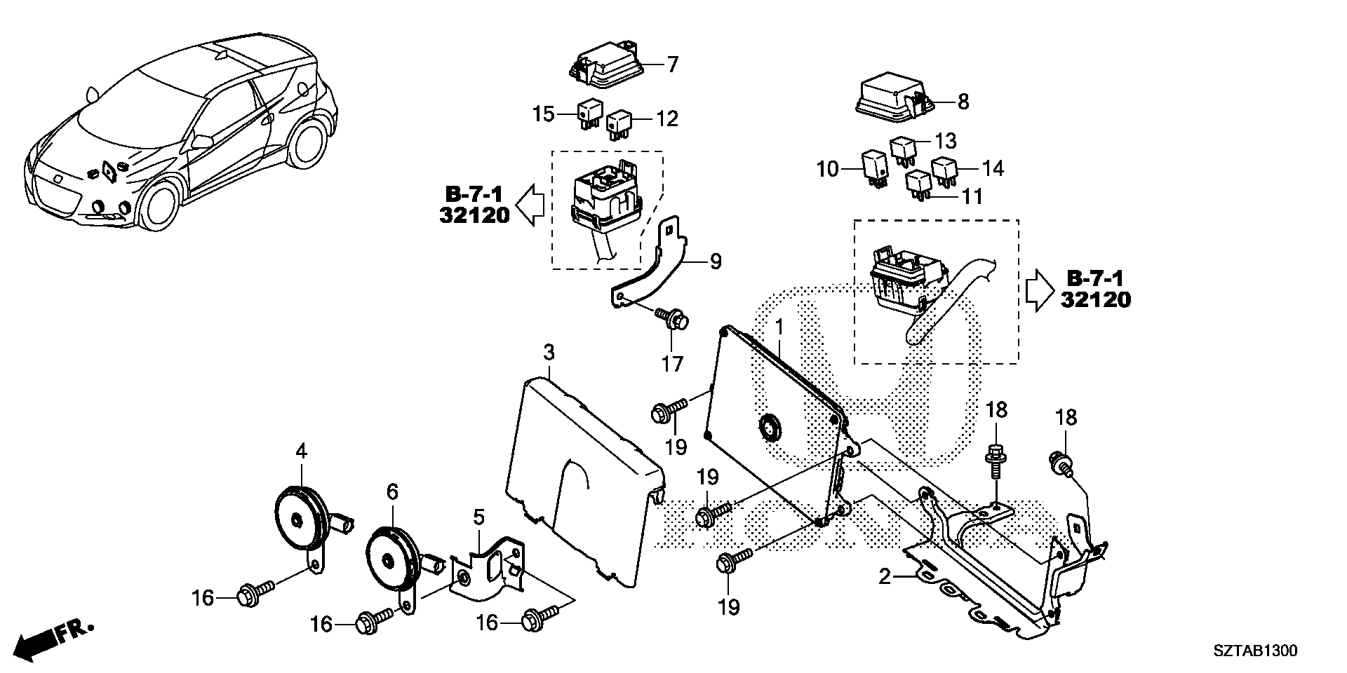 Diagram CONTROL UNIT (ENGINE ROOM) (1) for your 2015 Honda CR-Z HYBRID AT EX 