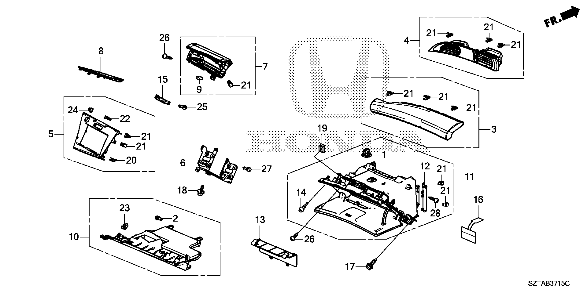 Diagram INSTRUMENT PANEL GARNISH (PASSENGER SIDE) for your 2016 Honda CR-Z HYBRID MT EX 