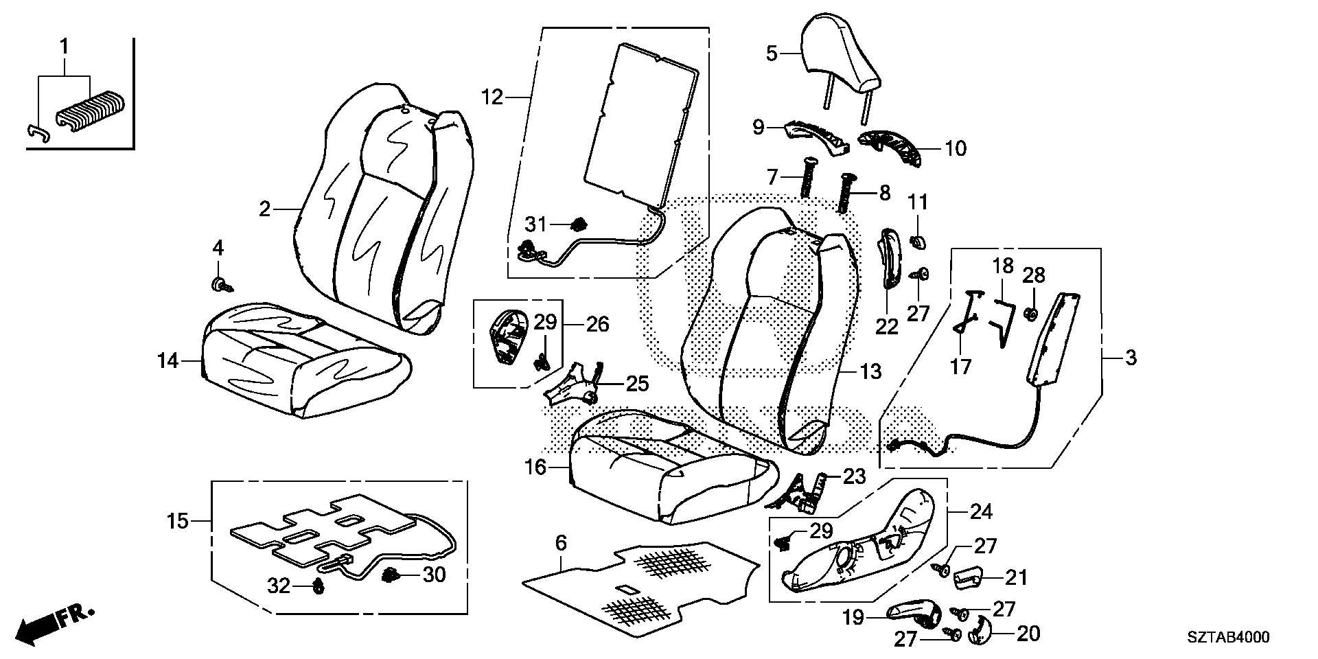 Diagram FRONT SEAT (L.) for your Honda