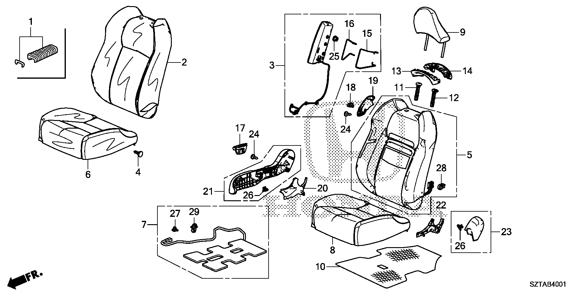 Diagram FRONT SEAT (R.) for your Honda