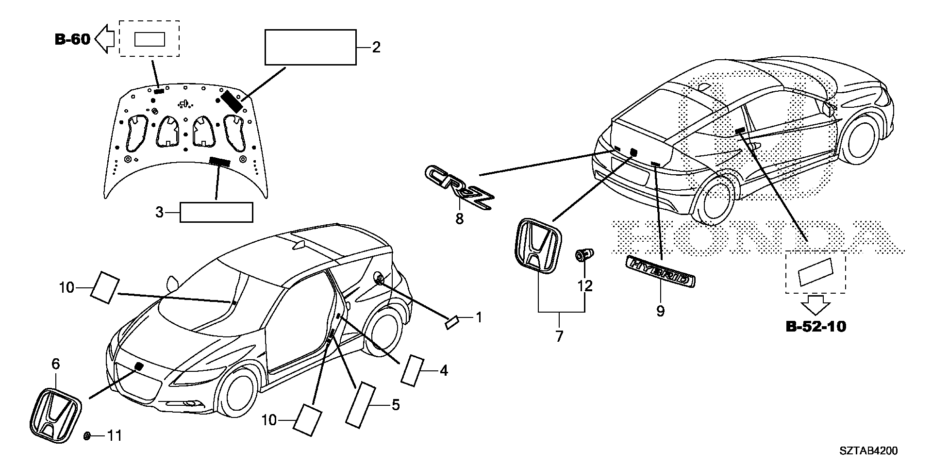 Diagram EMBLEMS@CAUTION LABELS for your 2015 Honda CR-Z HYBRID MT EX 