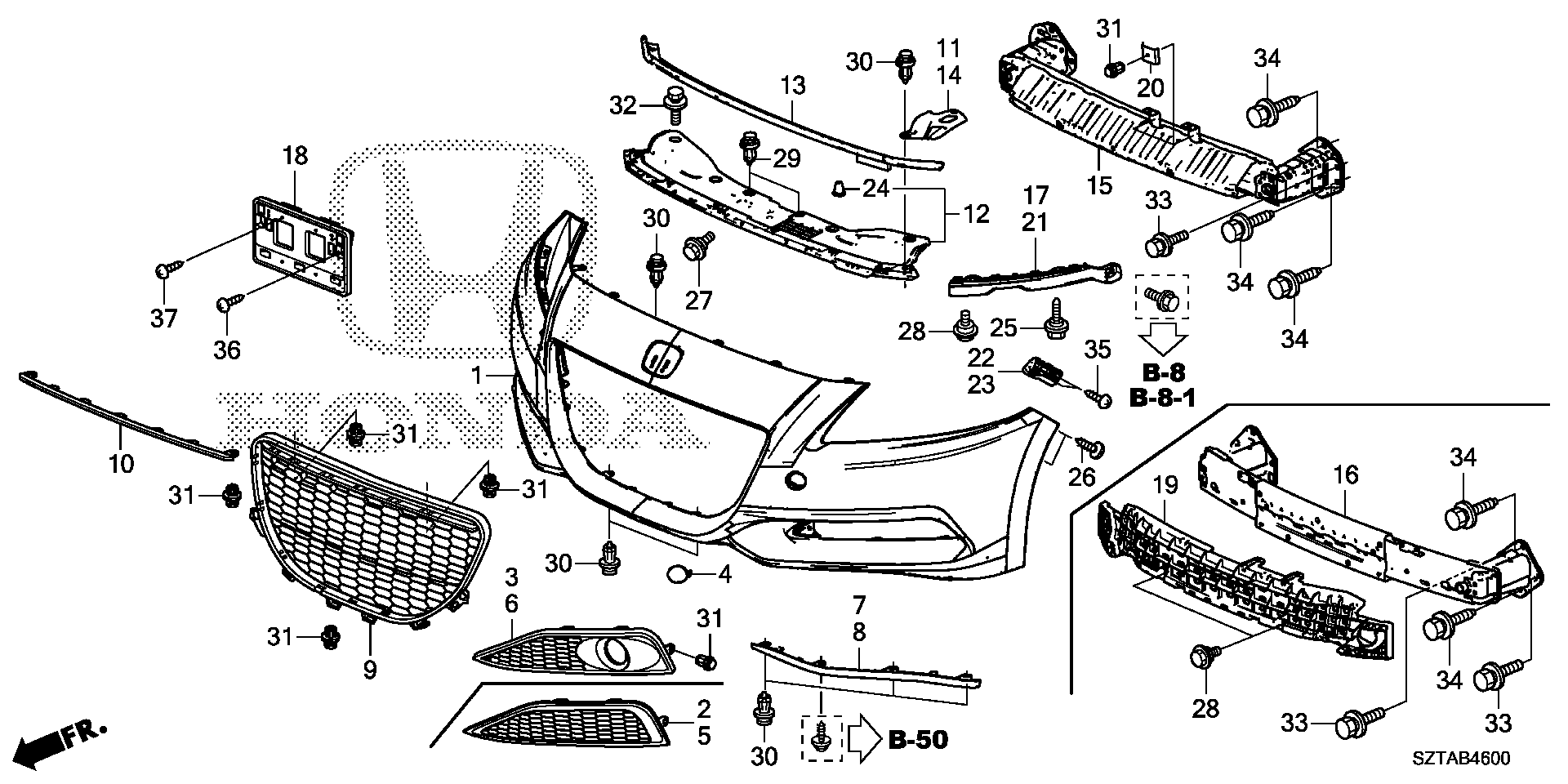 Diagram FRONT BUMPER (1) for your 1991 Honda Civic Hatchback   