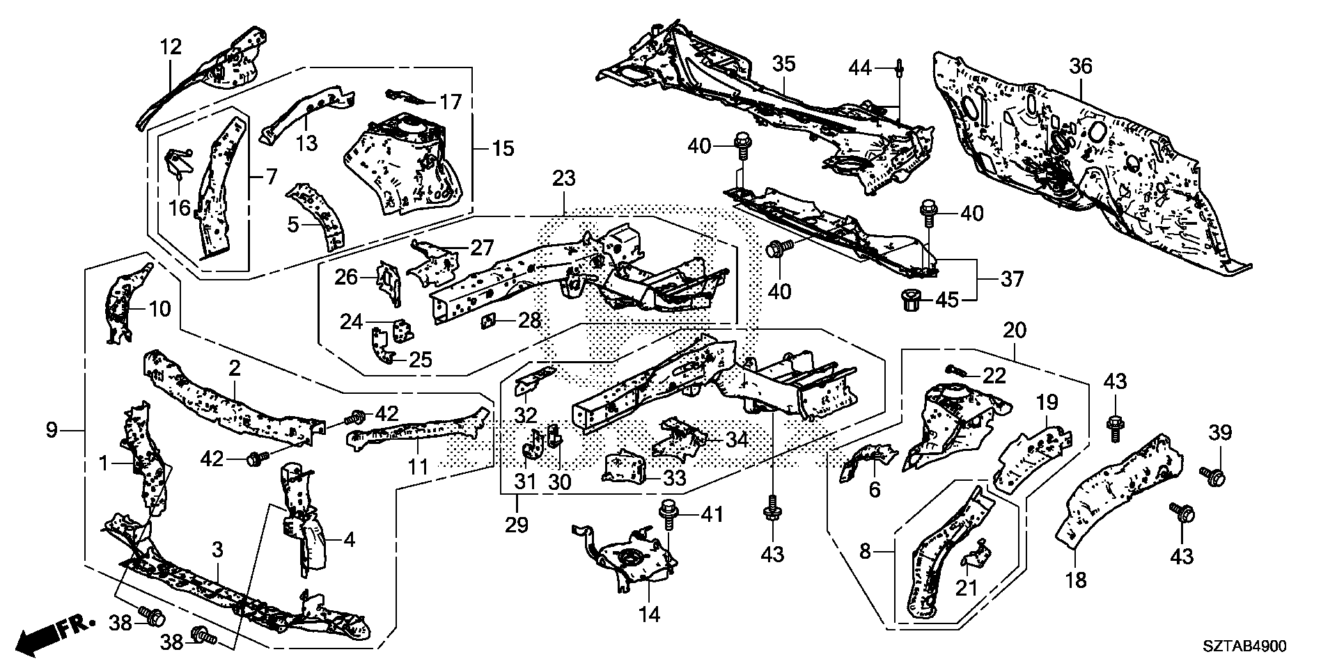 Diagram FRONT BULKHEAD@DASHBOARD for your 1999 Honda Civic   