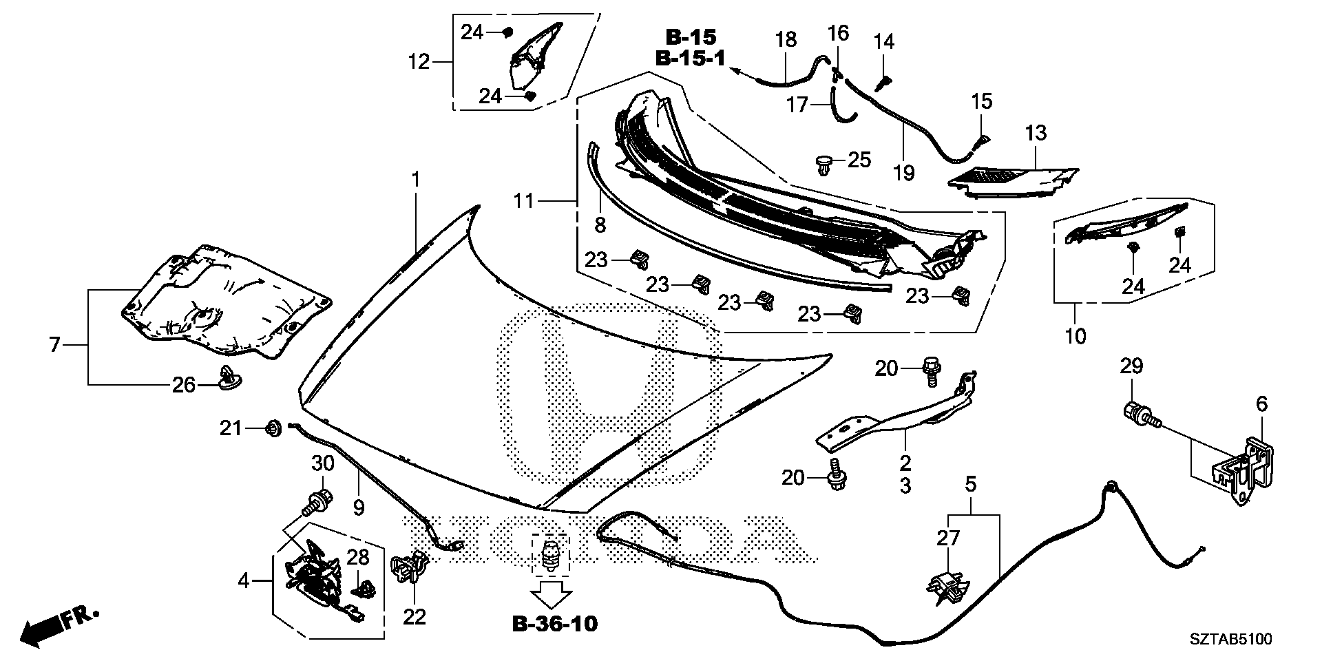 Diagram ENGINE HOOD for your 2015 Honda CR-Z HYBRID MT EX 