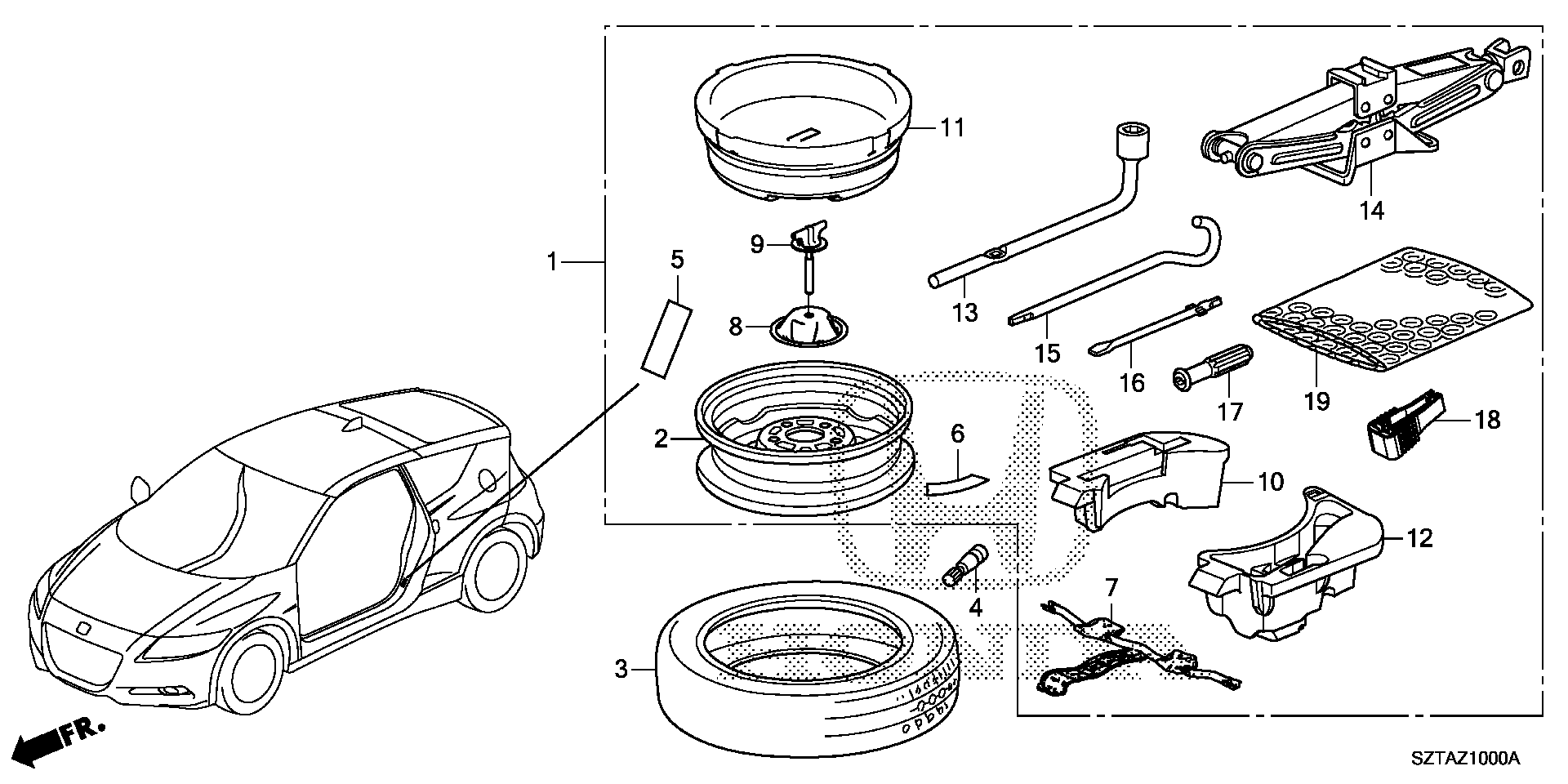 Diagram TEMPORARY WHEEL KIT for your 2013 Honda CR-Z HYBRID MT EX NAVIGATION 