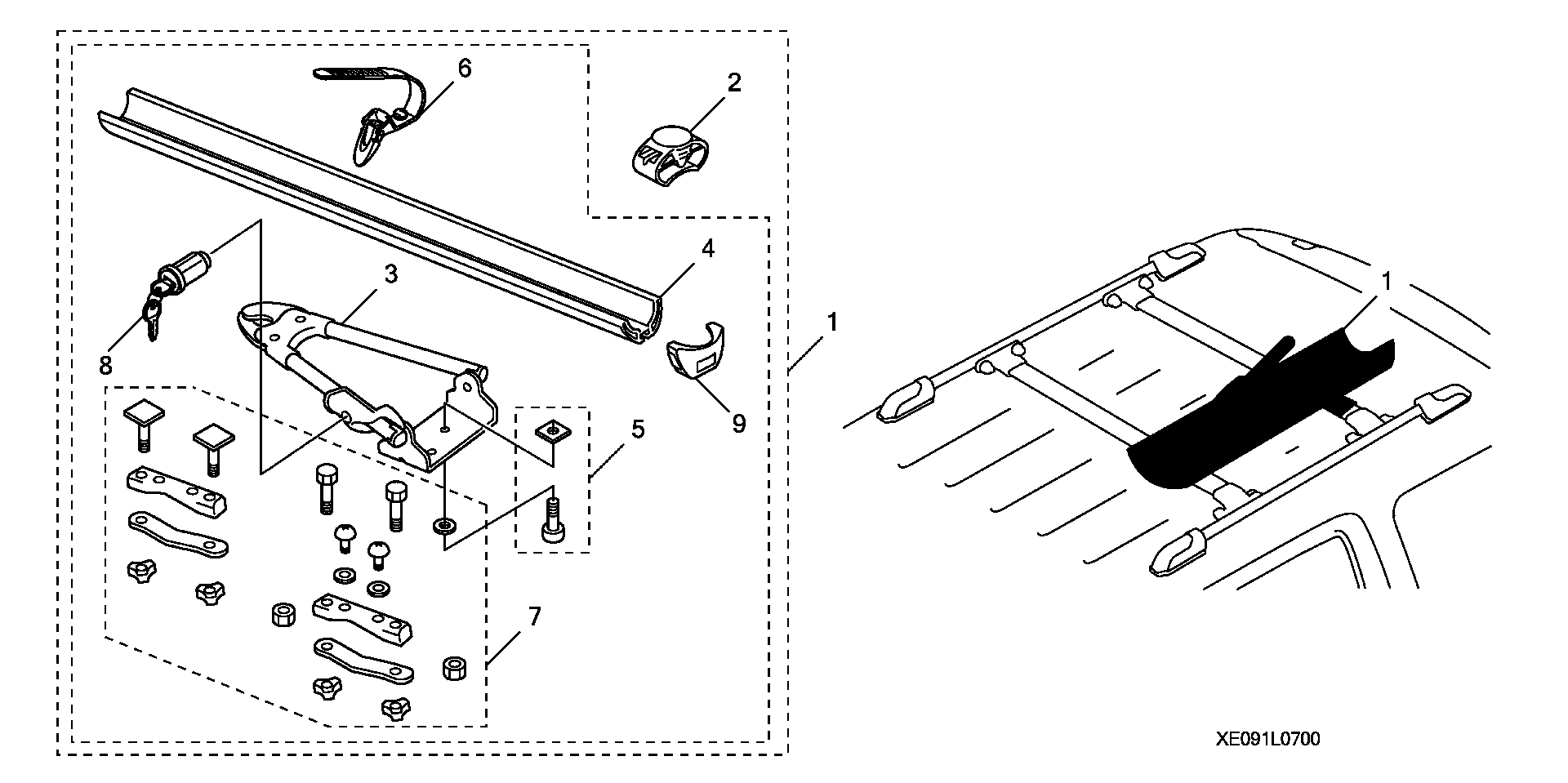 Diagram ROOF RACK BIKE ATTACHMENT  (UPRIGHT) for your Honda CR-V  