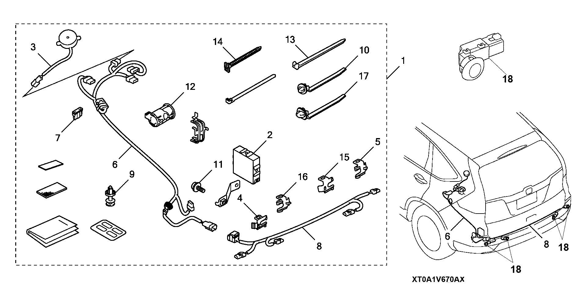 Diagram BACK-UP SENSOR & ATTACHMENT KIT for your Honda