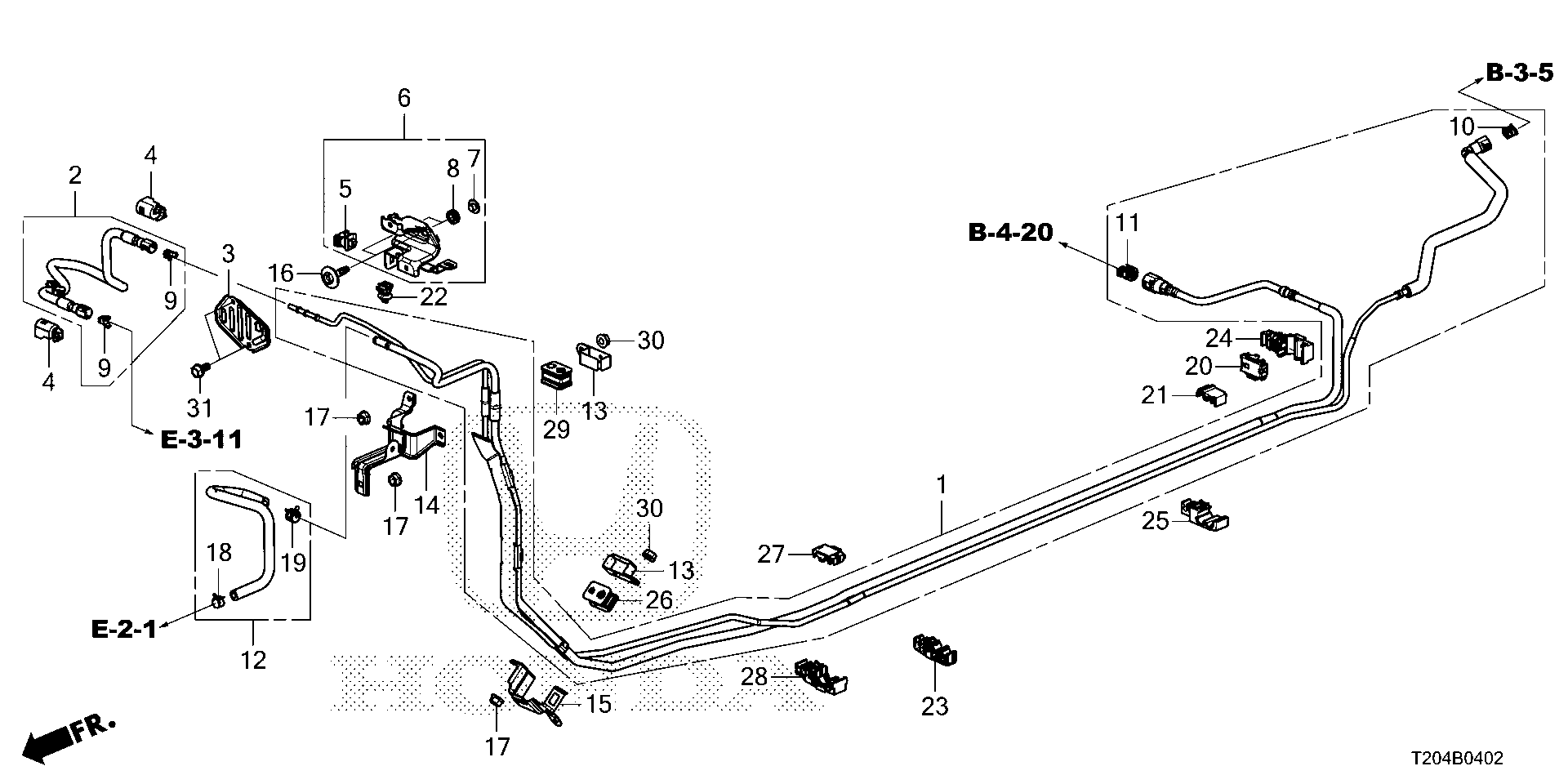 Diagram FUEL PIPE (KA/KC) (2.0L) (-'24) for your 2015 Honda Pilot   