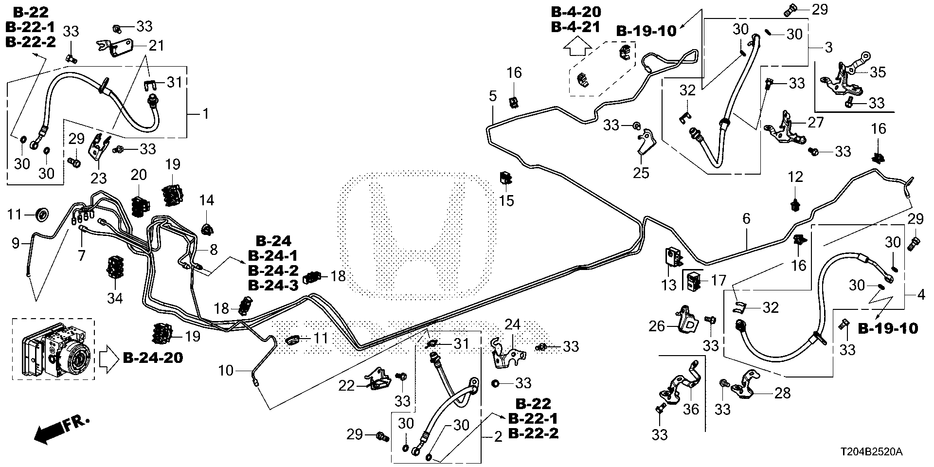 Honda Civic Clip, brake pipe. Lines, vsa, brakes - 46395-TET-H01 ...