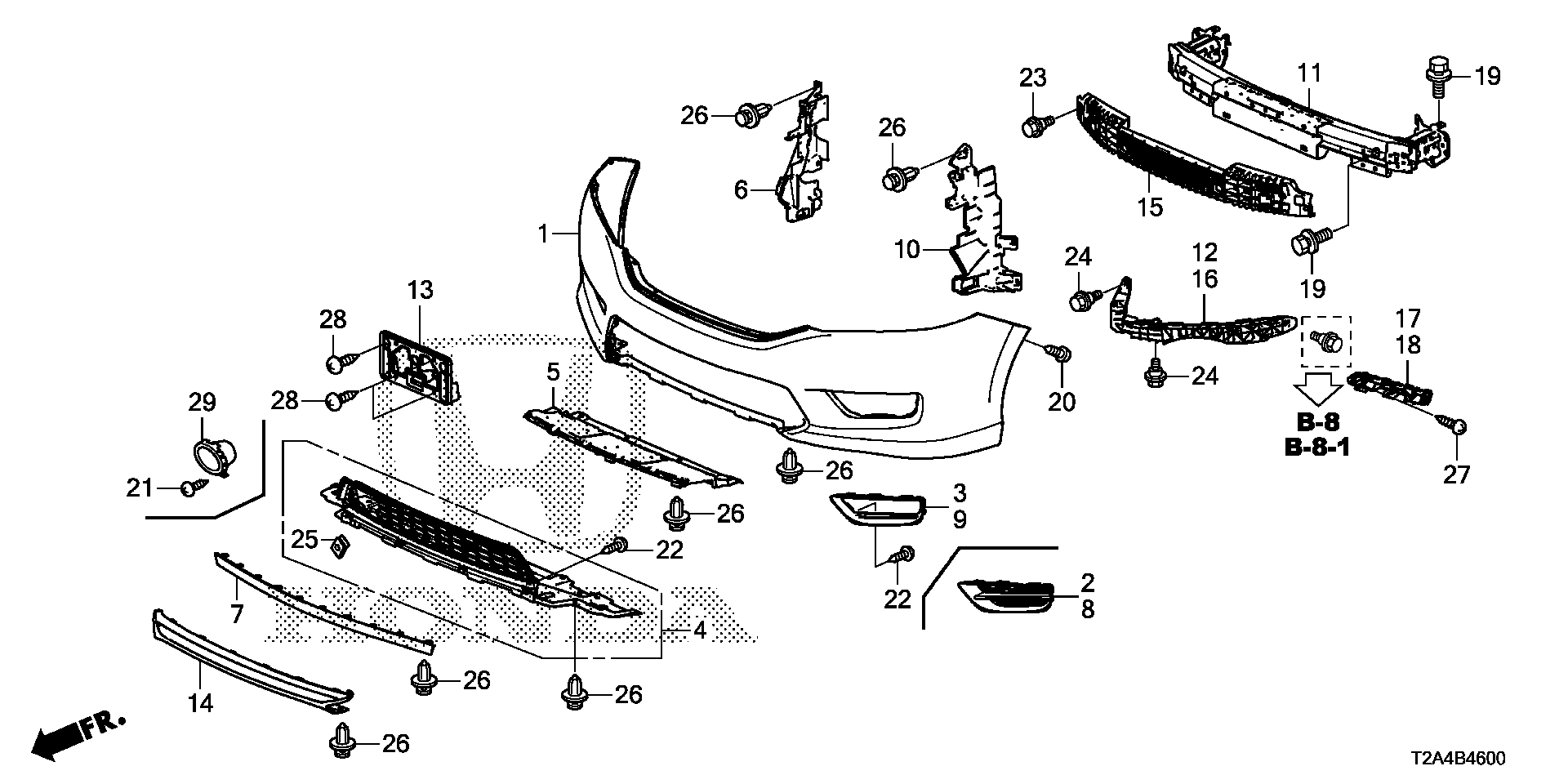 Diagram FRONT BUMPER (1) for your 1993 Honda Civic Hatchback   