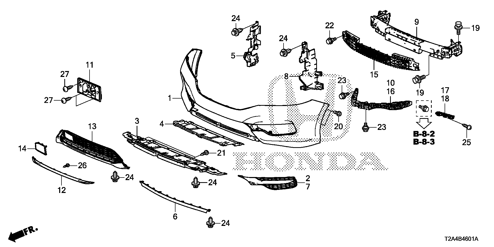 Diagram FRONT BUMPER (2) for your 1993 Honda Civic Hatchback   