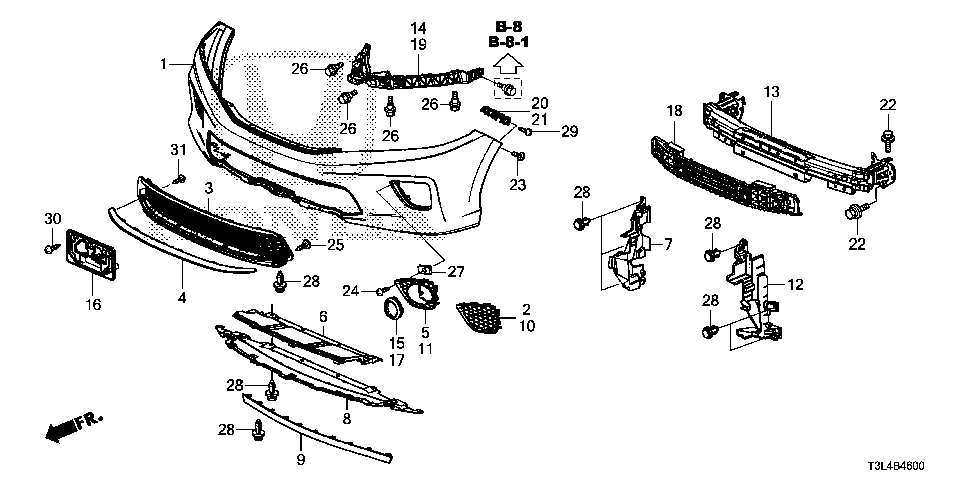 Diagram FRONT BUMPER (1) for your Honda