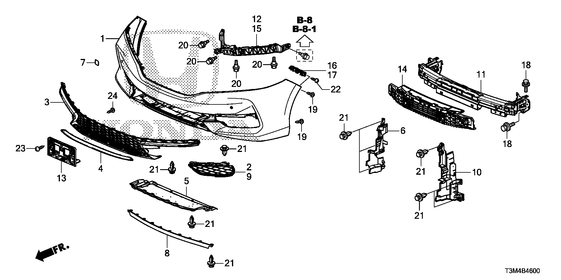 Diagram FRONT BUMPER for your 2000 Honda Civic Hatchback   