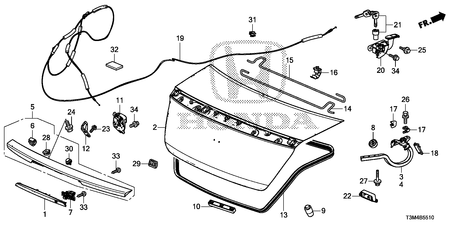 Diagram TRUNK LID for your 1999 Honda Accord   