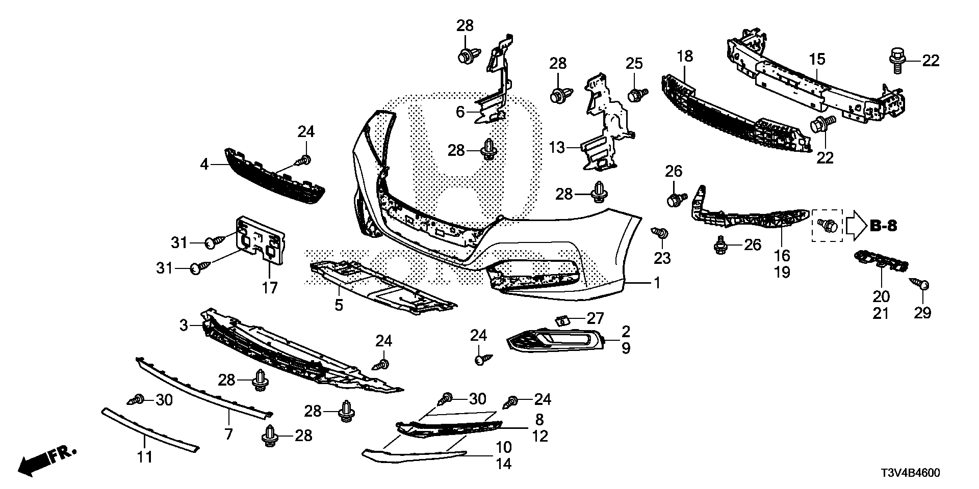 Diagram FRONT BUMPER for your 1993 Honda Civic Hatchback   