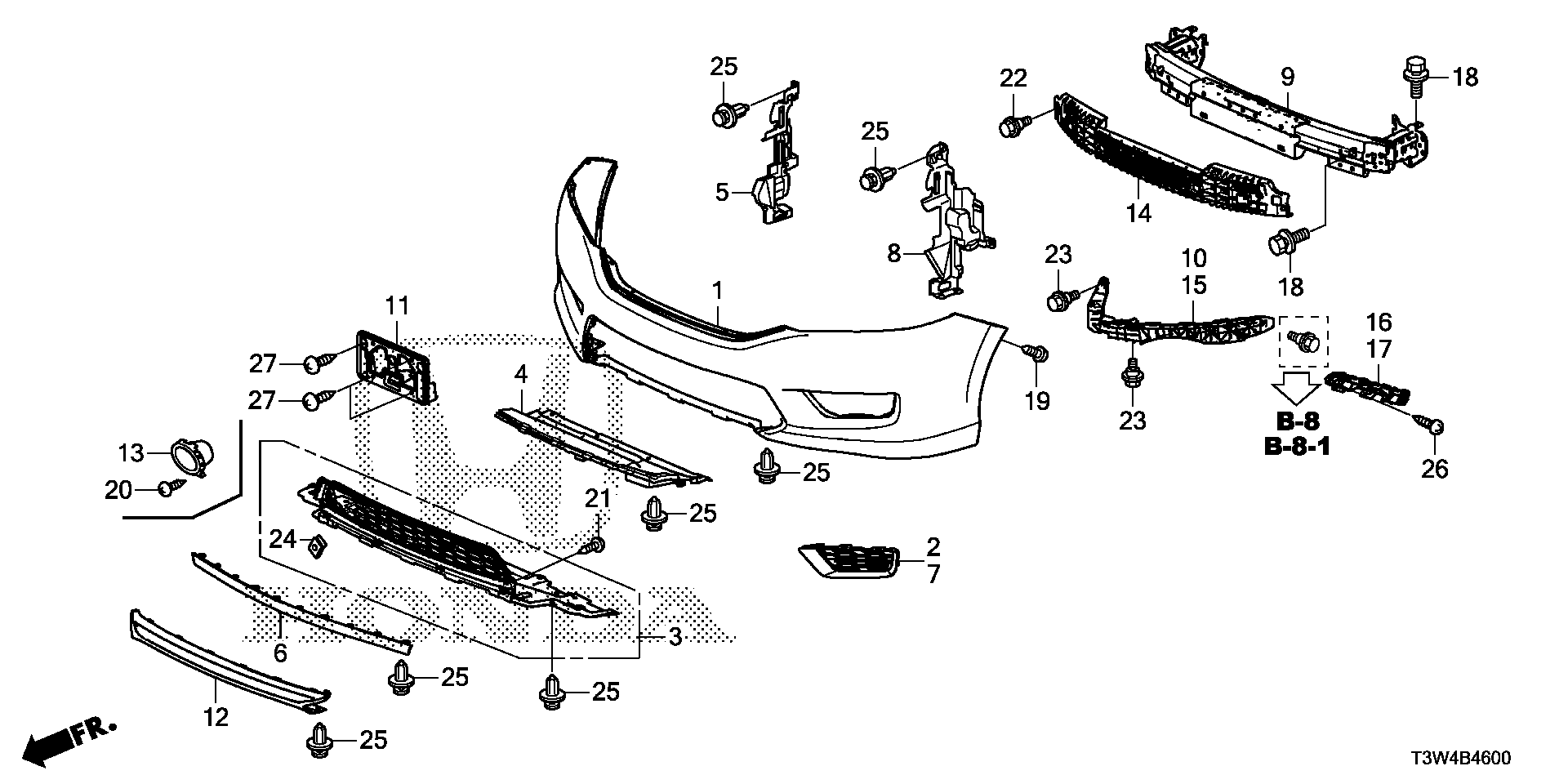 Diagram FRONT BUMPER (1) for your 1993 Honda Civic Hatchback   