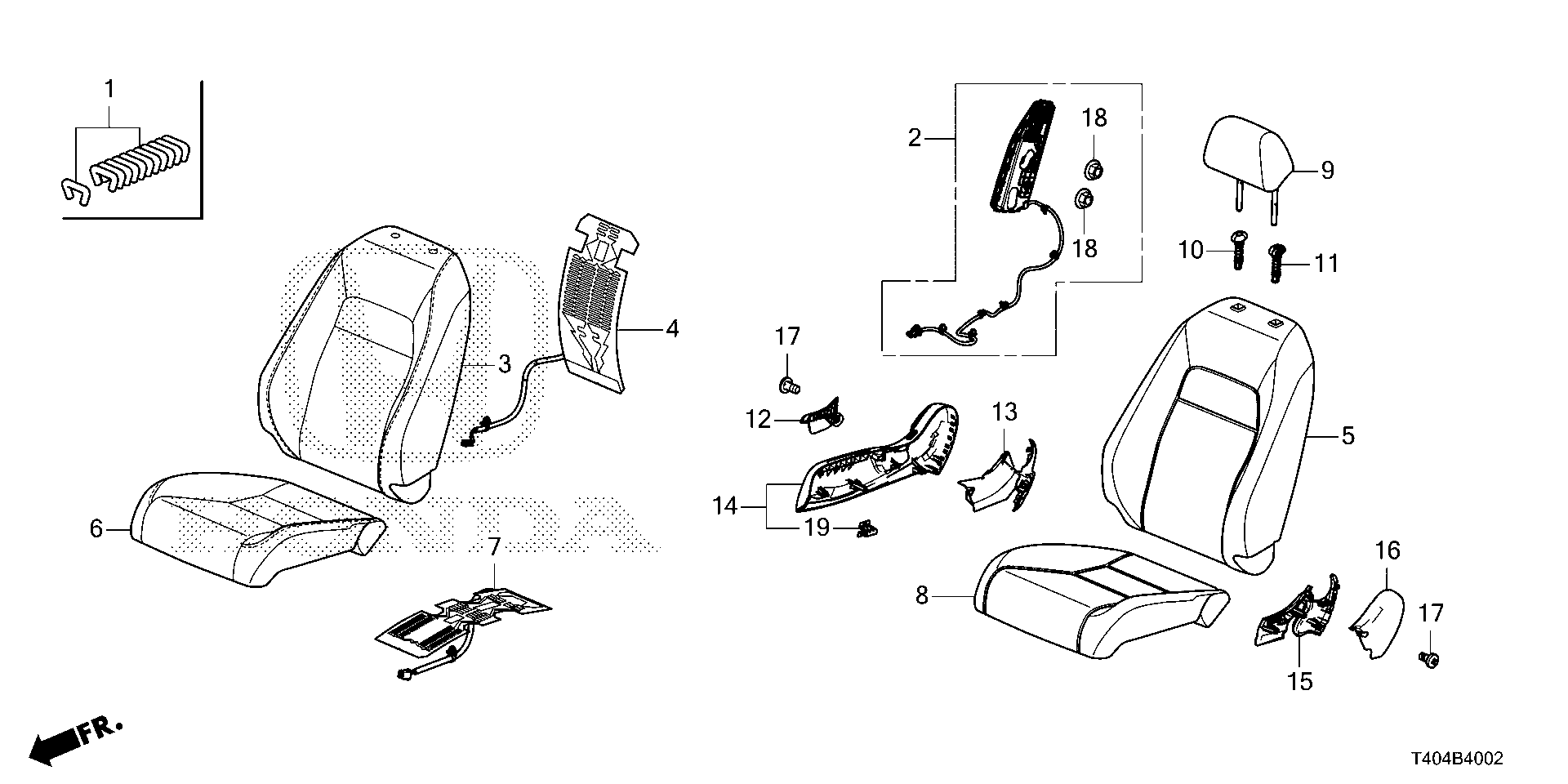 Honda Civic Liftback Pad, r. Fr. Seat-back. Body, front - 81127-T20-A01 ...