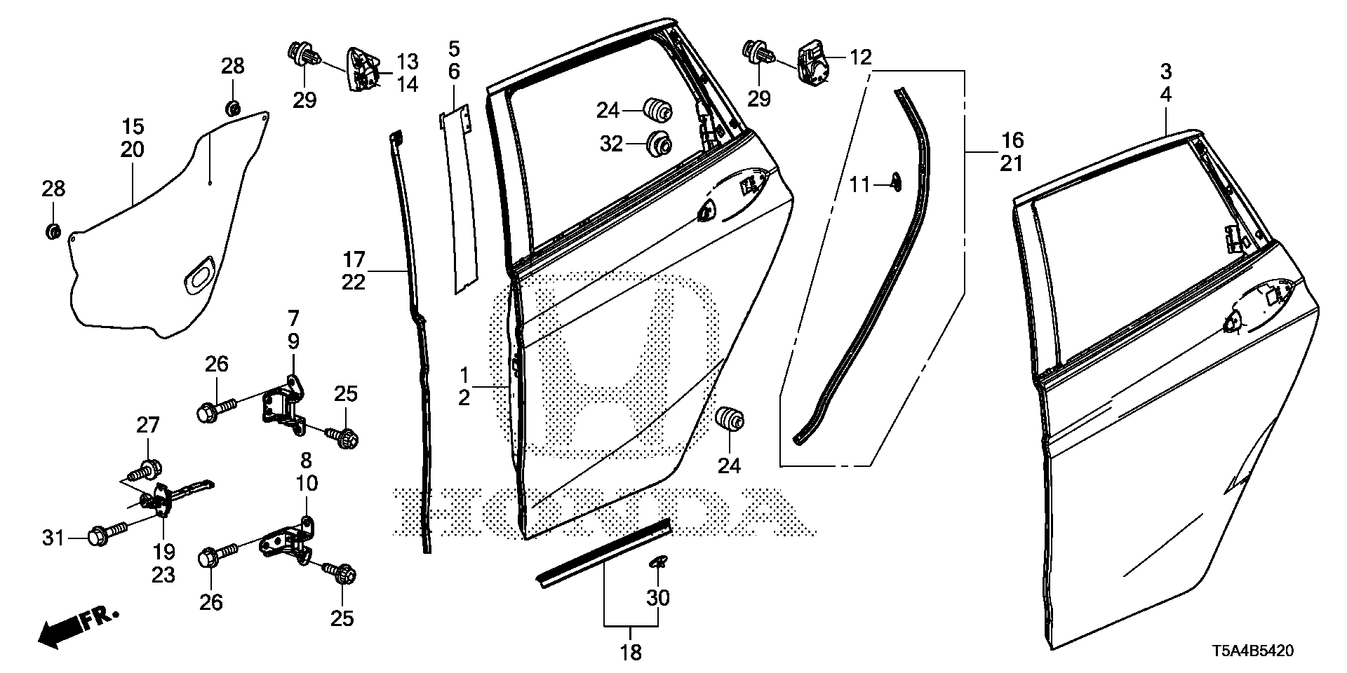 Diagram REAR DOOR PANELS for your Honda