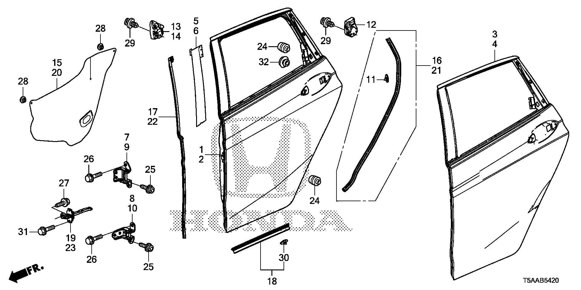 Diagram REAR DOOR PANELS for your Honda