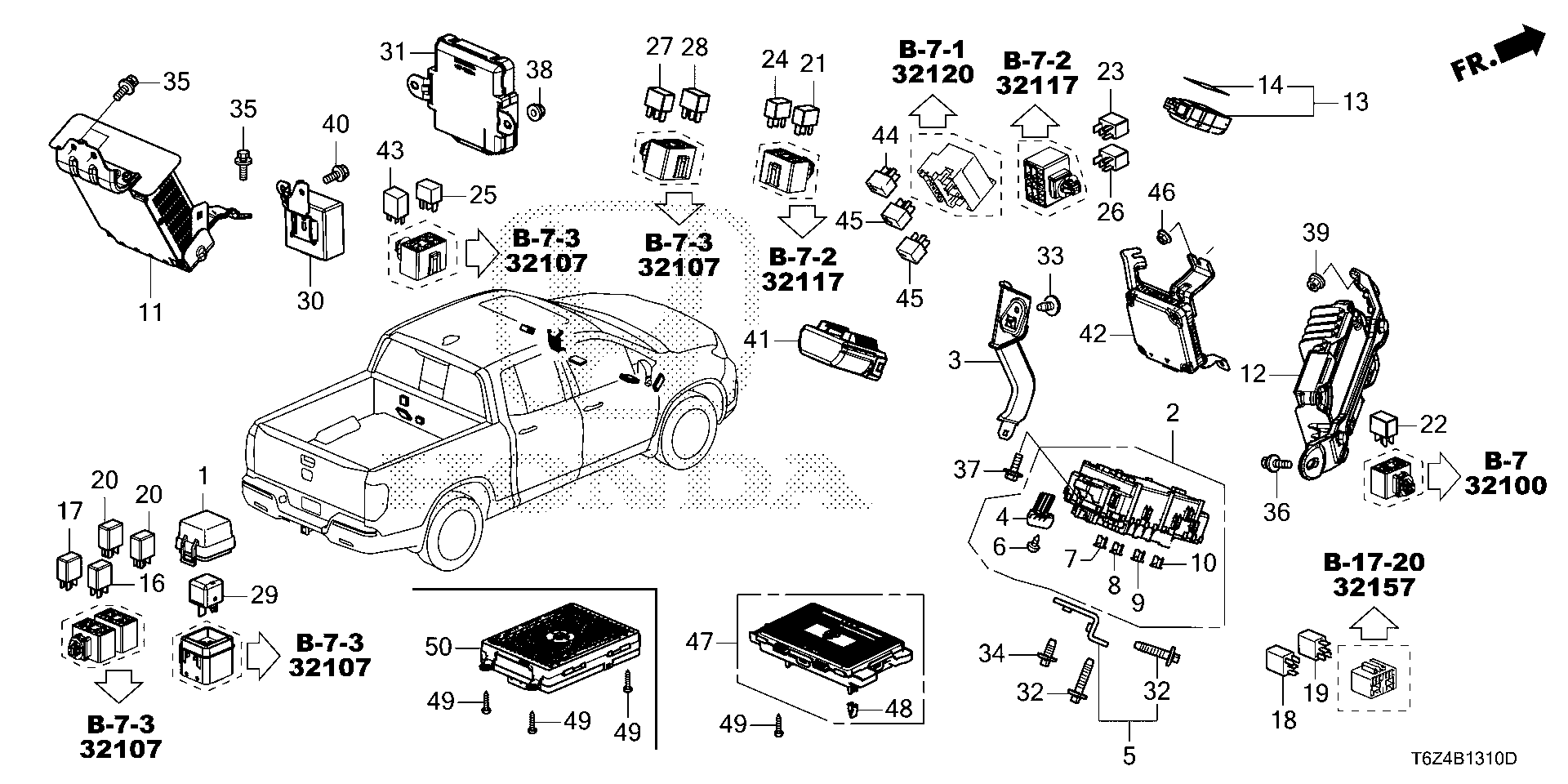 Diagram CONTROL UNIT (CABIN) (1) for your 2020 Honda Ridgeline   