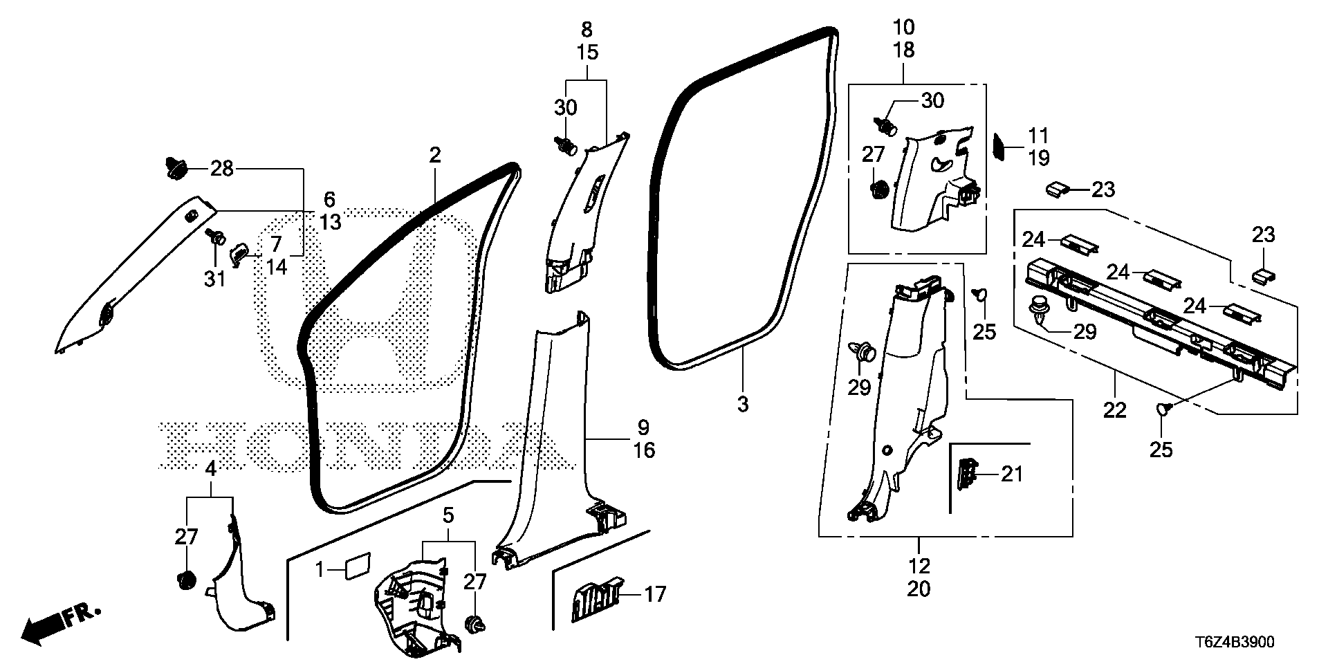 Diagram PILLAR GARNISH for your 1989 Honda Accord Coupe 2.0L MT DX 