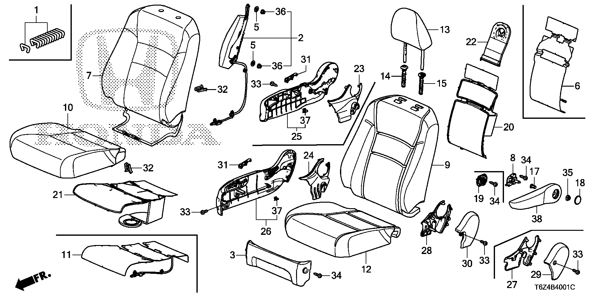 Diagram FRONT SEAT (R.) for your 2020 Honda Pilot  LX SENSING 